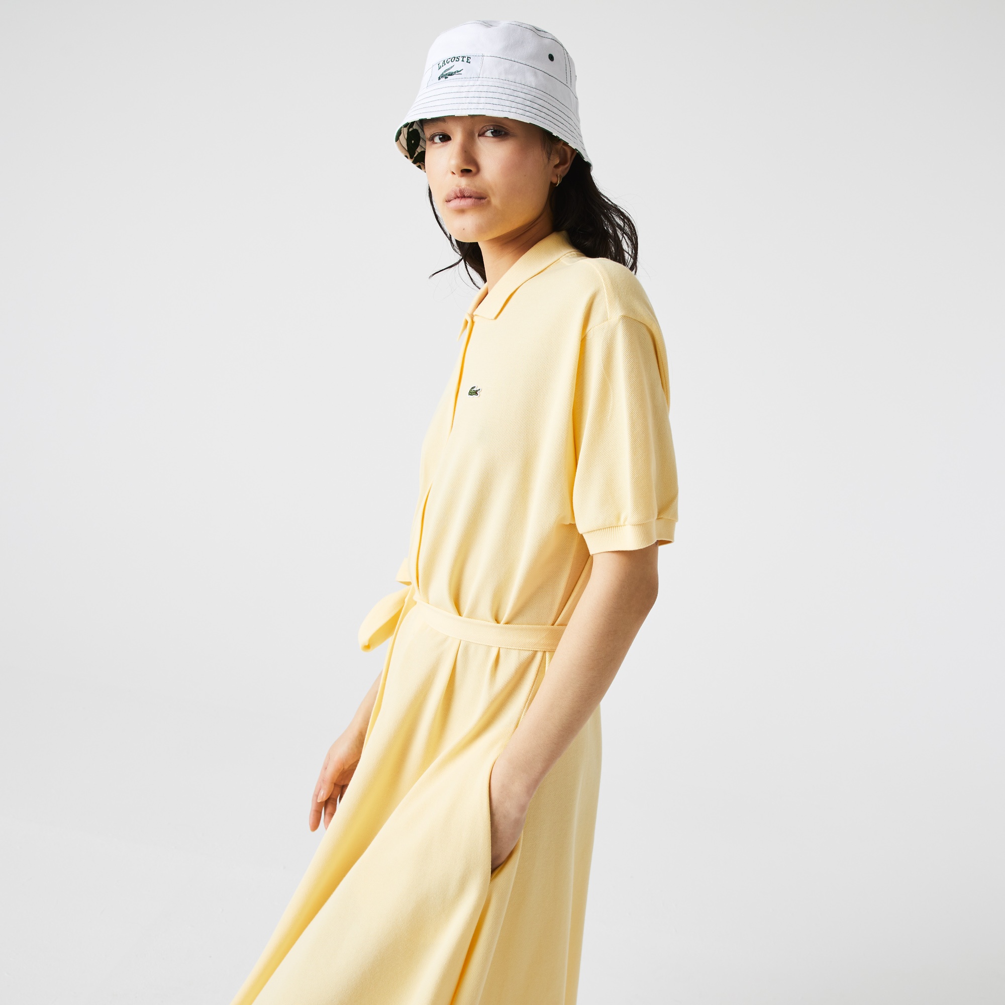 Lacoste Kadın Loose Fit Kısa Kollu Gömlek Yaka Sarı Elbise