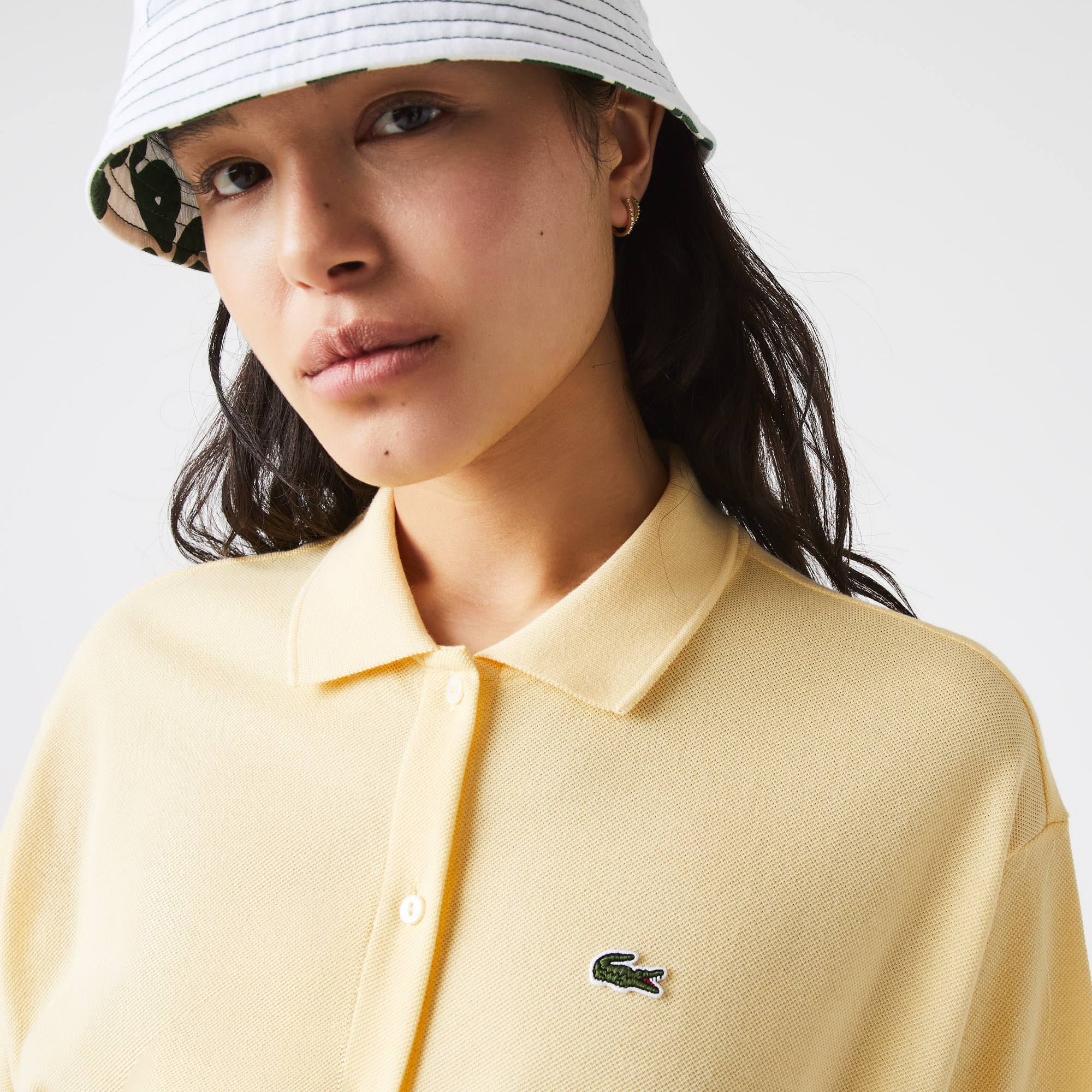 Lacoste Kadın Loose Fit Kısa Kollu Gömlek Yaka Sarı Elbise