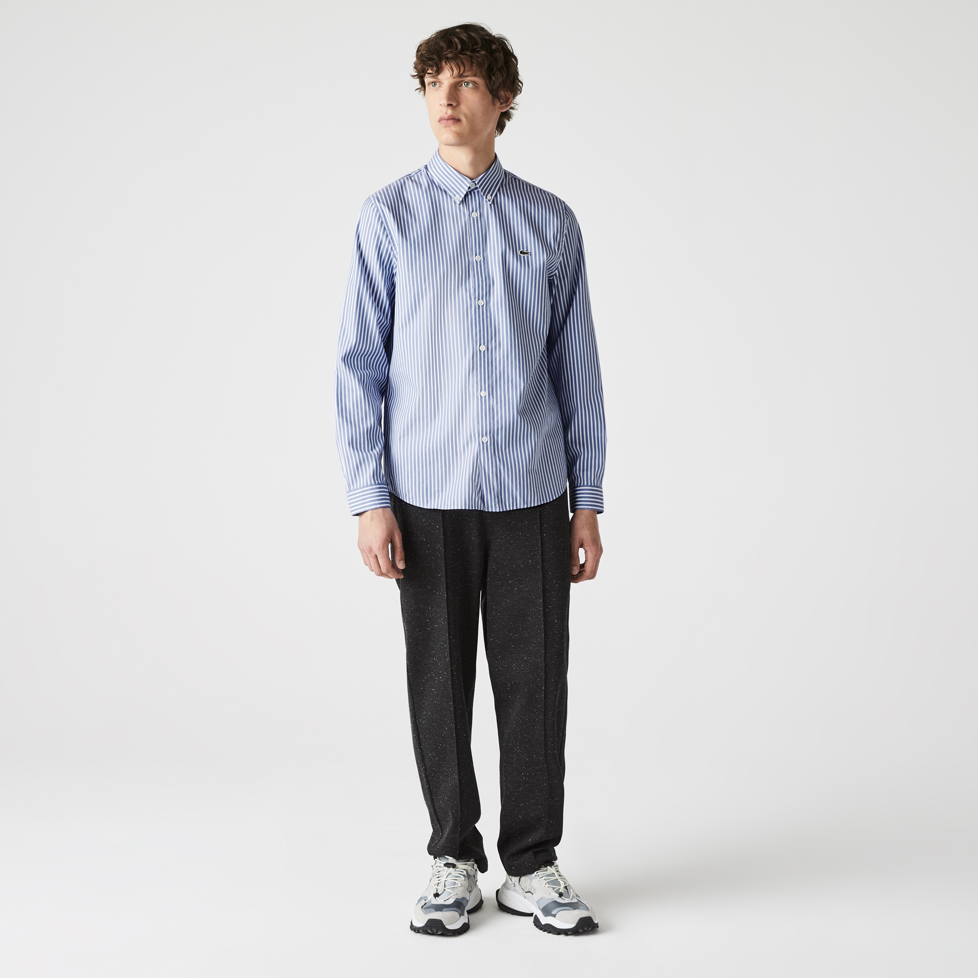 Lacoste Erkek Regular Fit Çizgili Mavi Gömlek