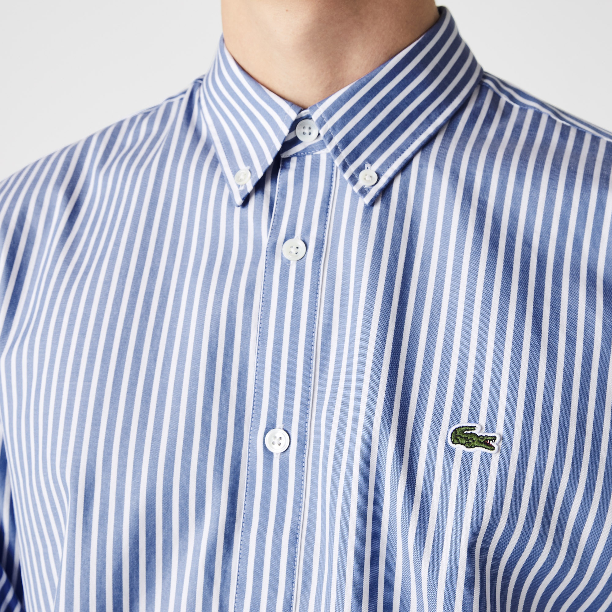 Lacoste Erkek Regular Fit Çizgili Mavi Gömlek