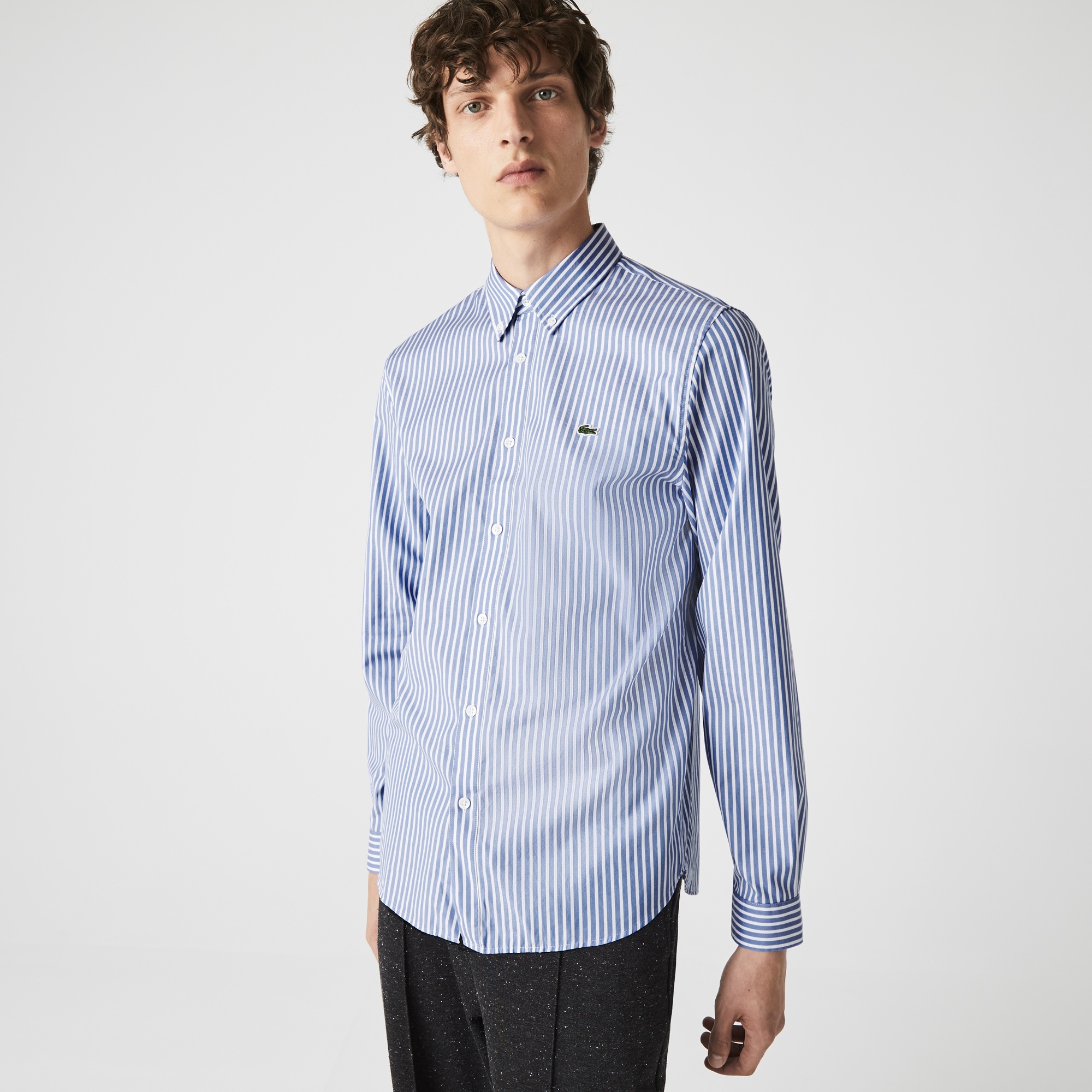 Lacoste Erkek Regular Fit Çizgili Mavi Gömlek