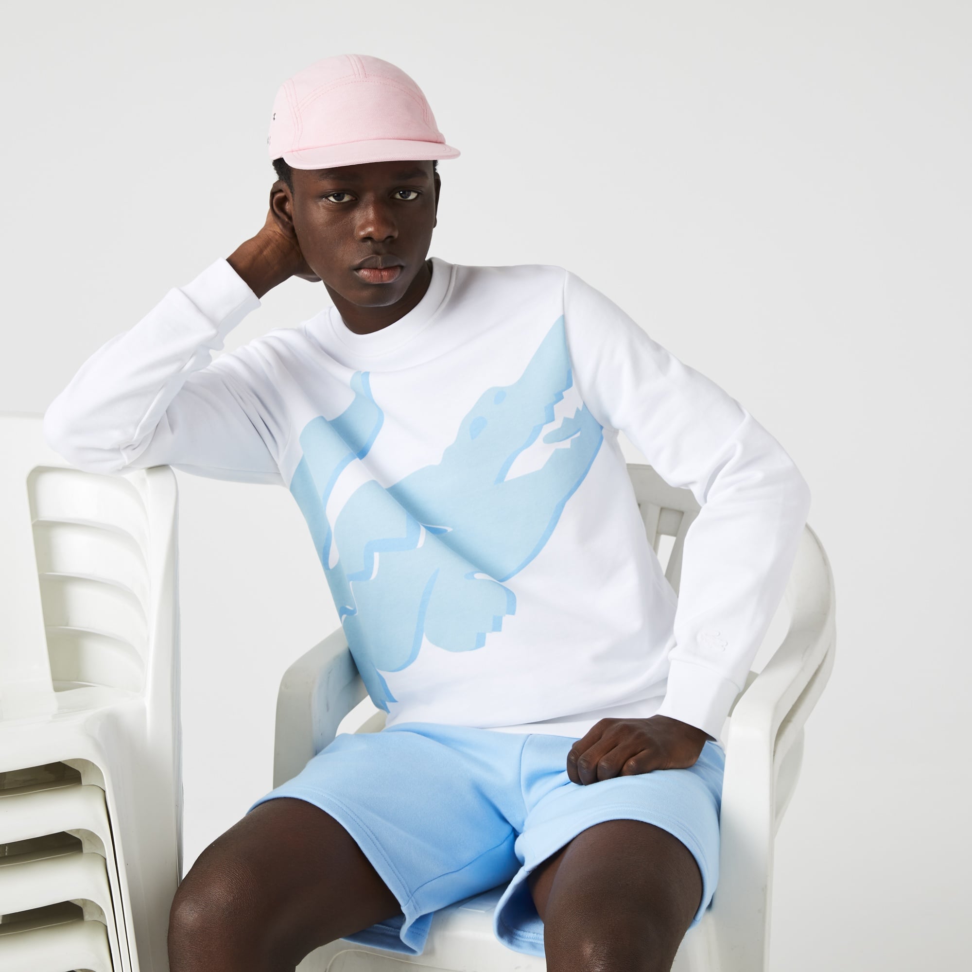 Lacoste Organik Pamuk Erkek Regular Fit Bisiklet Yaka Baskılı Beyaz Sweatshirt