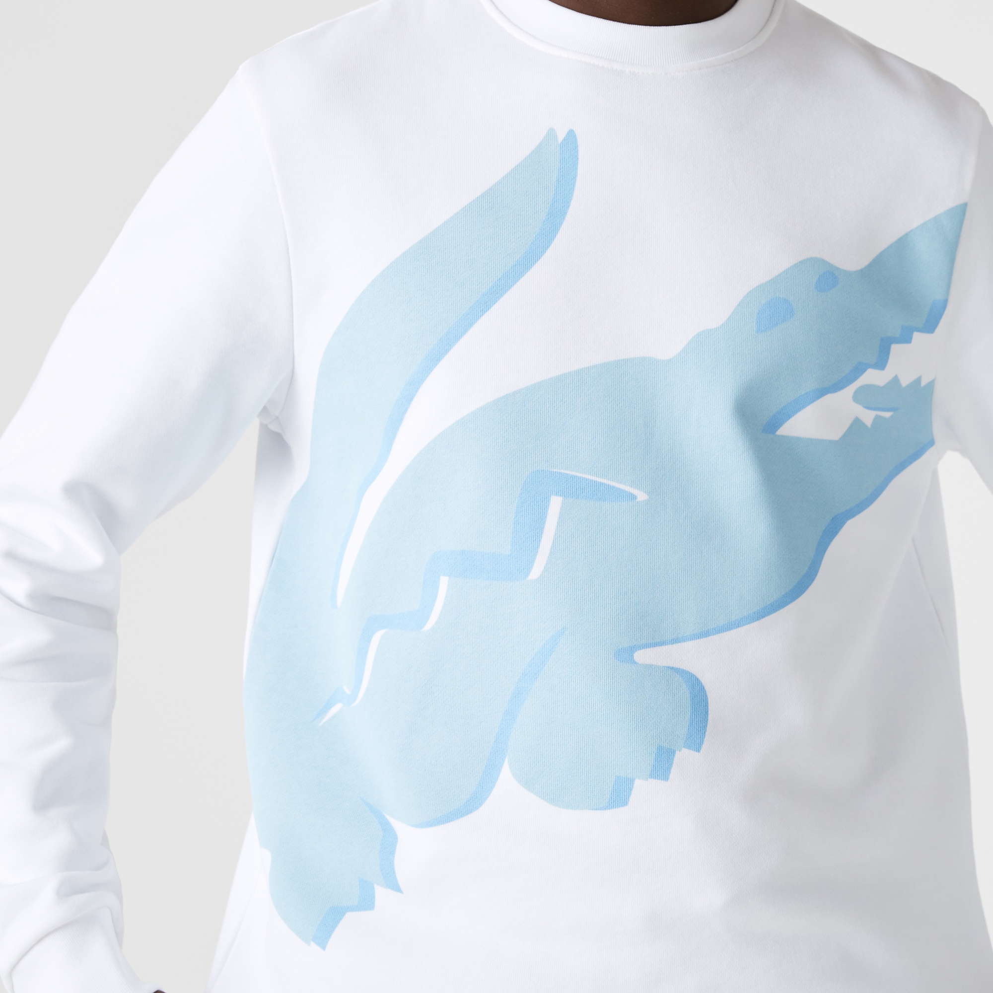 Lacoste Organik Pamuk Erkek Regular Fit Bisiklet Yaka Baskılı Beyaz Sweatshirt