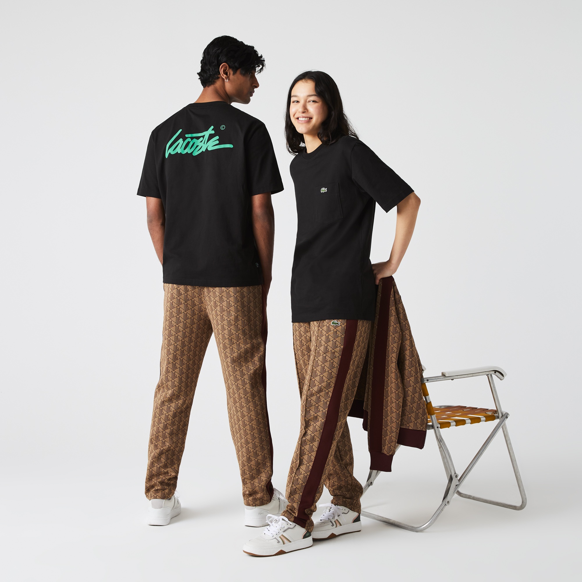 Lacoste L!VE Unisex Loose Fit Bisiklet Yaka Baskılı Siyah T-Shirt