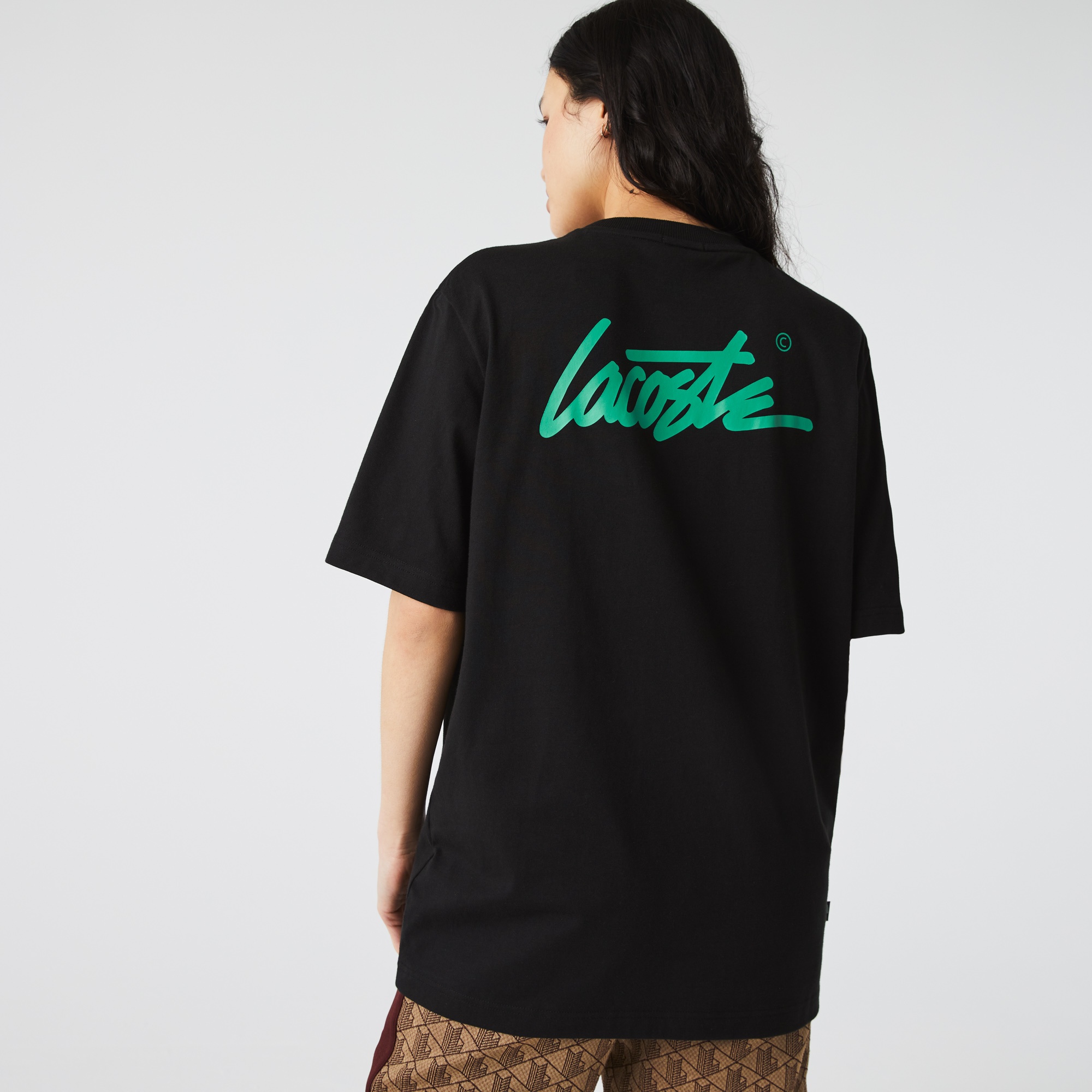 Lacoste L!VE Unisex Loose Fit Bisiklet Yaka Baskılı Siyah T-Shirt