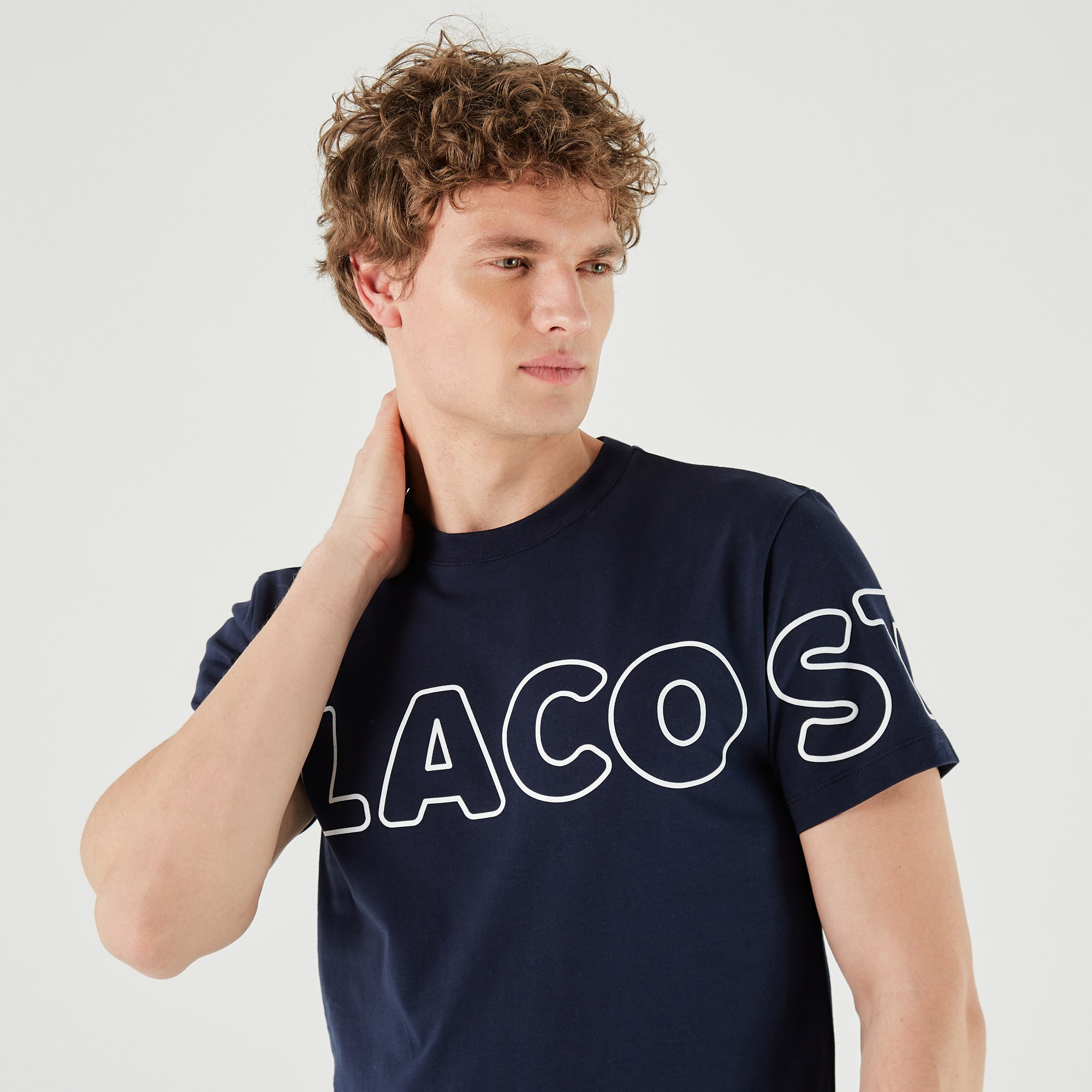 Lacoste Erkek Regular Fit Bisiklet Yaka Baskılı Lacivert T-Shirt