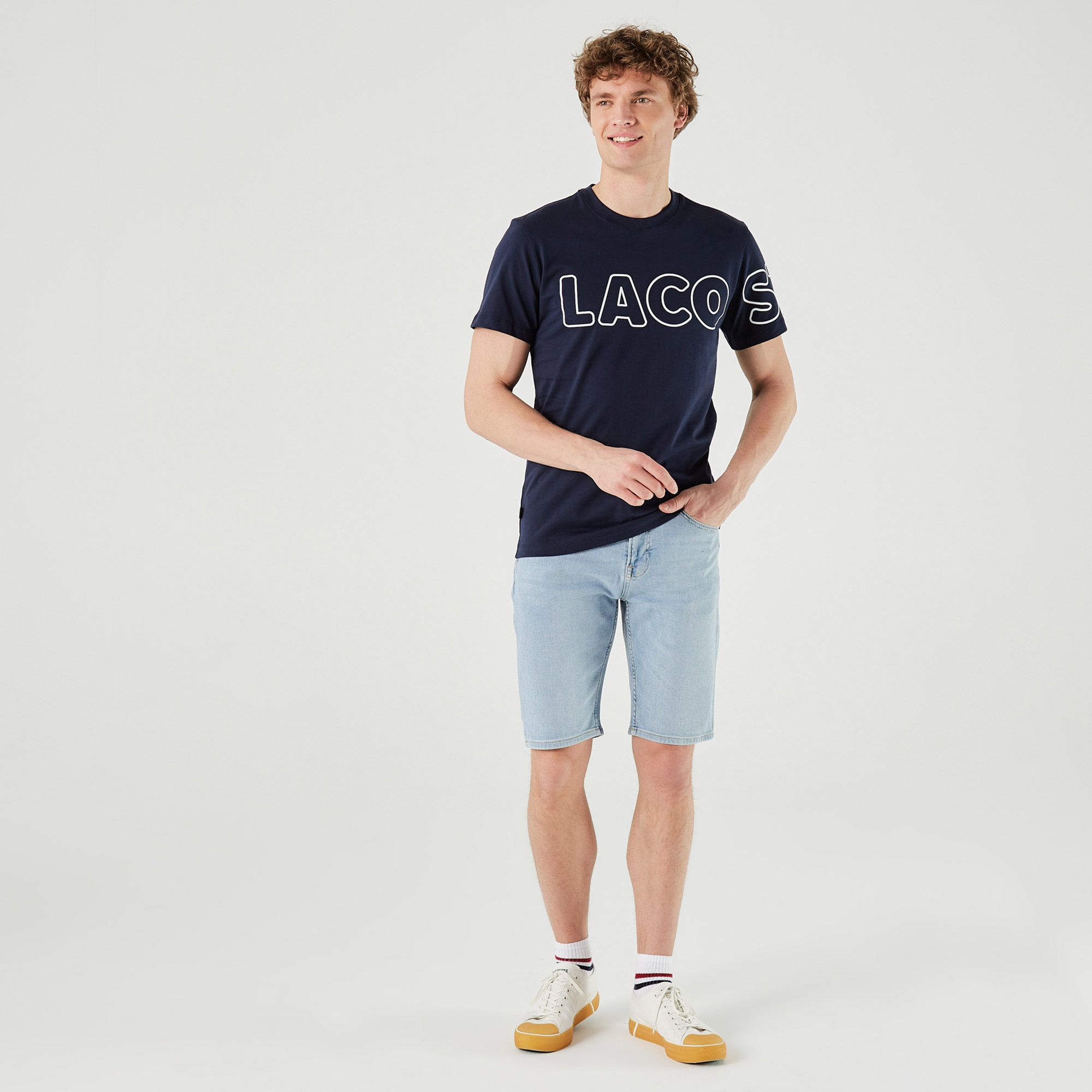 Lacoste Erkek Regular Fit Bisiklet Yaka Baskılı Lacivert T-Shirt