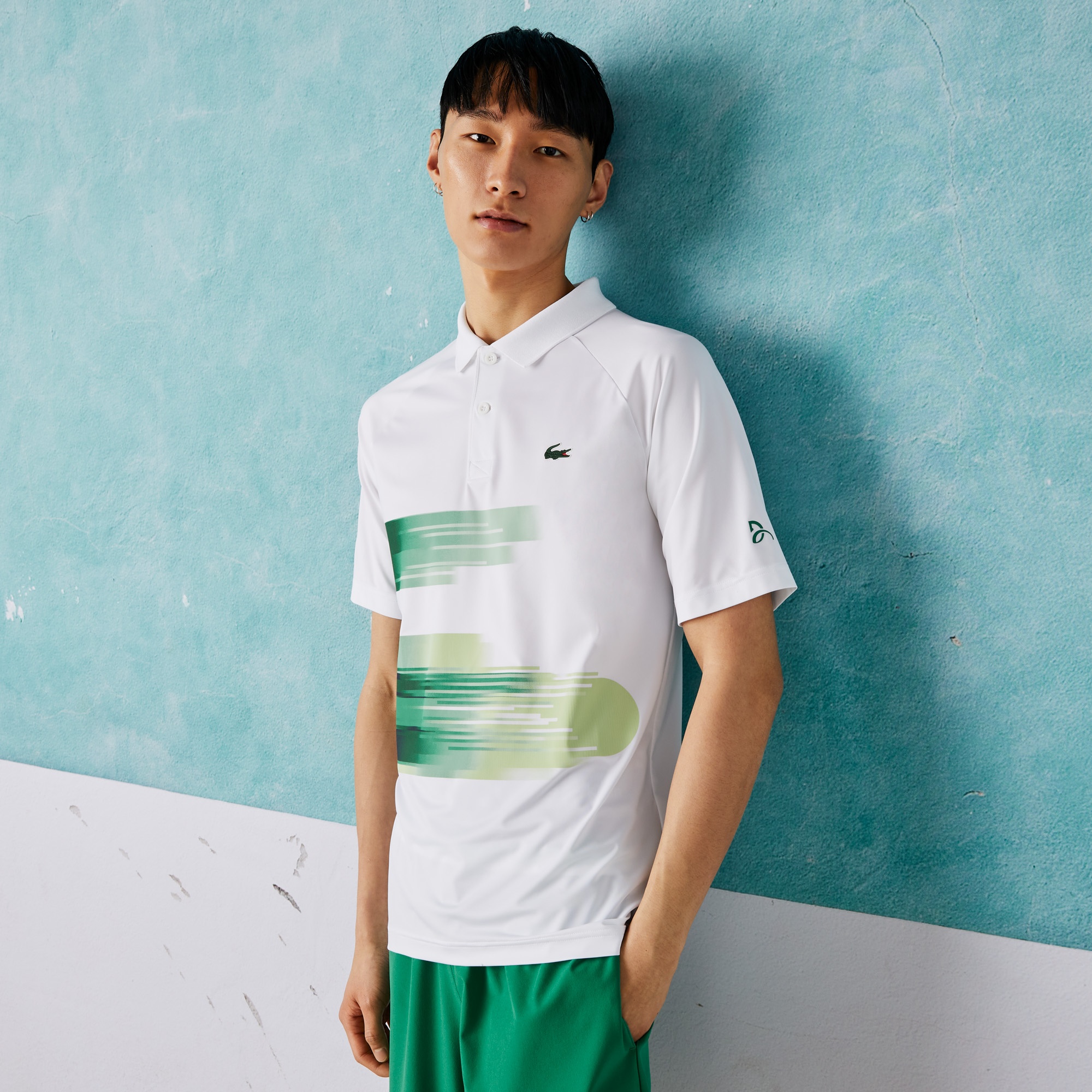 Lacoste SPORT x Novak Djokovic Erkek Regular Fit Desenli Beyaz Polo
