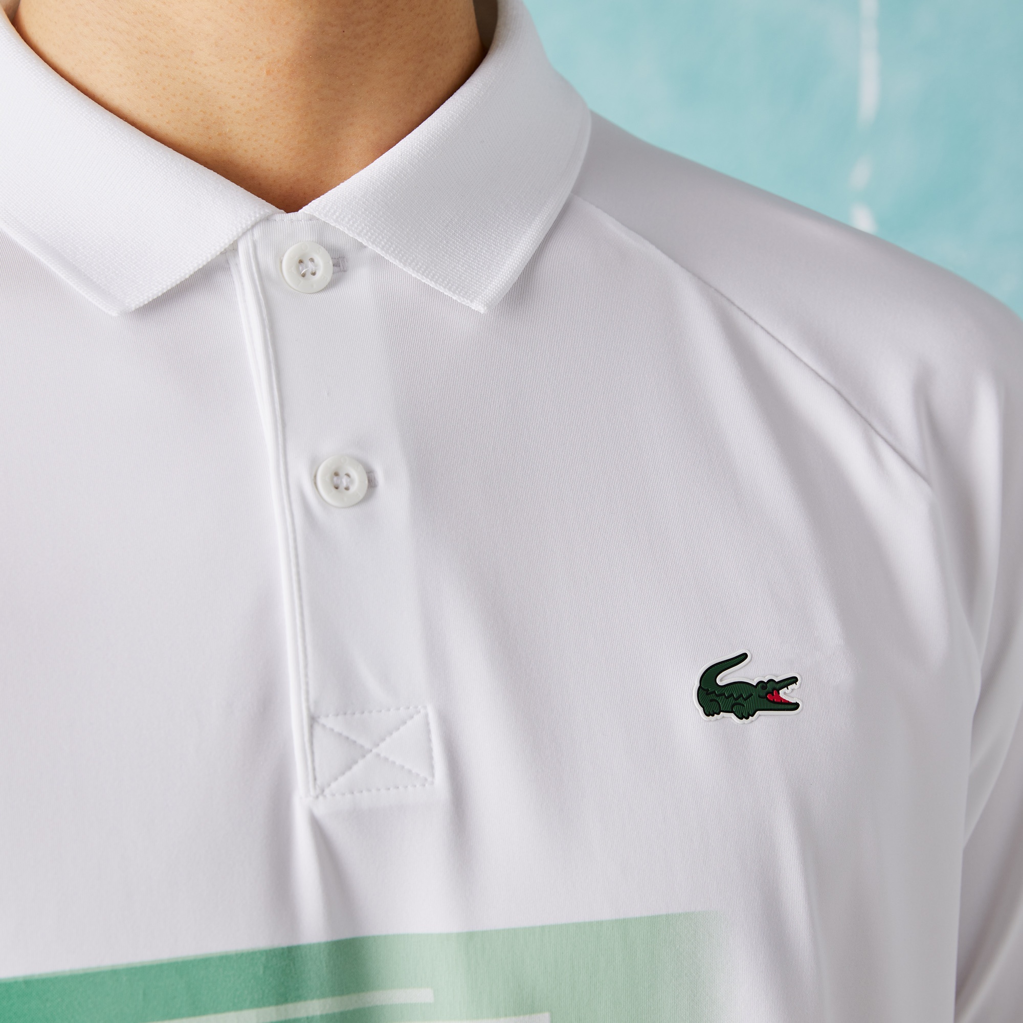 Lacoste SPORT x Novak Djokovic Erkek Regular Fit Desenli Beyaz Polo