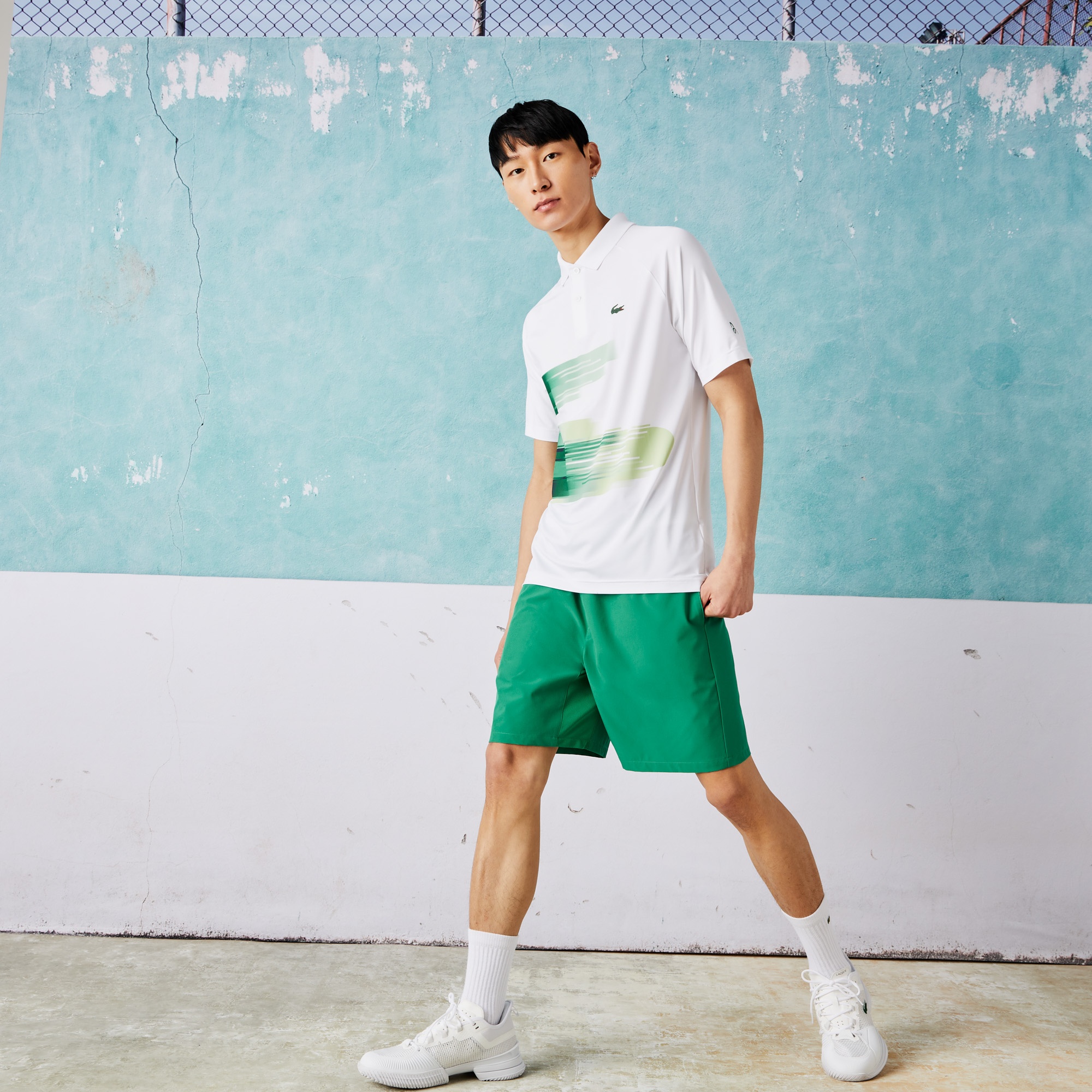 Lacoste SPORT x Novak Djokovic Erkek Regular Fit Desenli Beyaz Polo