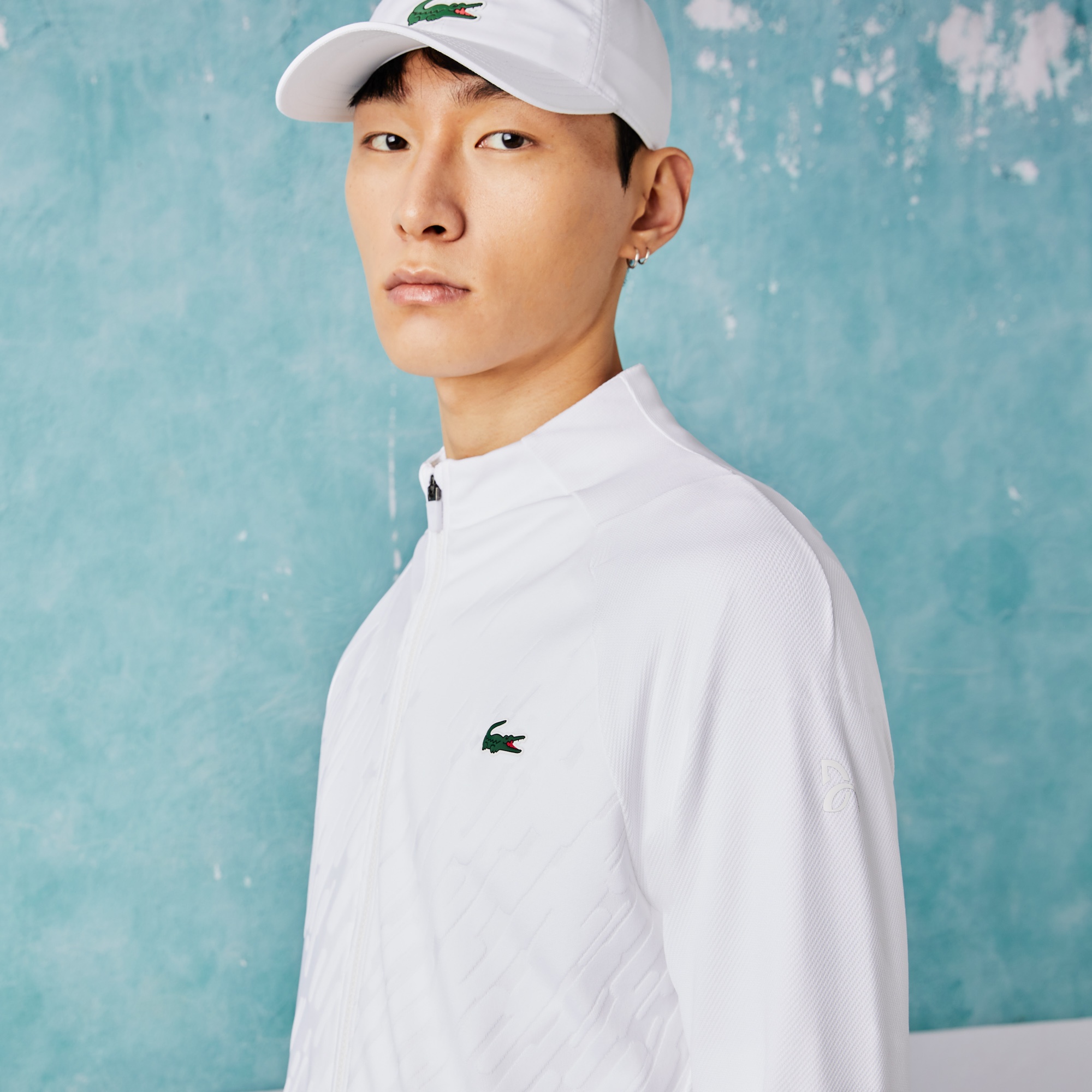 Lacoste SPORT x Novak Djokovic Erkek Regular Fit Fermuarlı Desenli Beyaz Sweatshirt