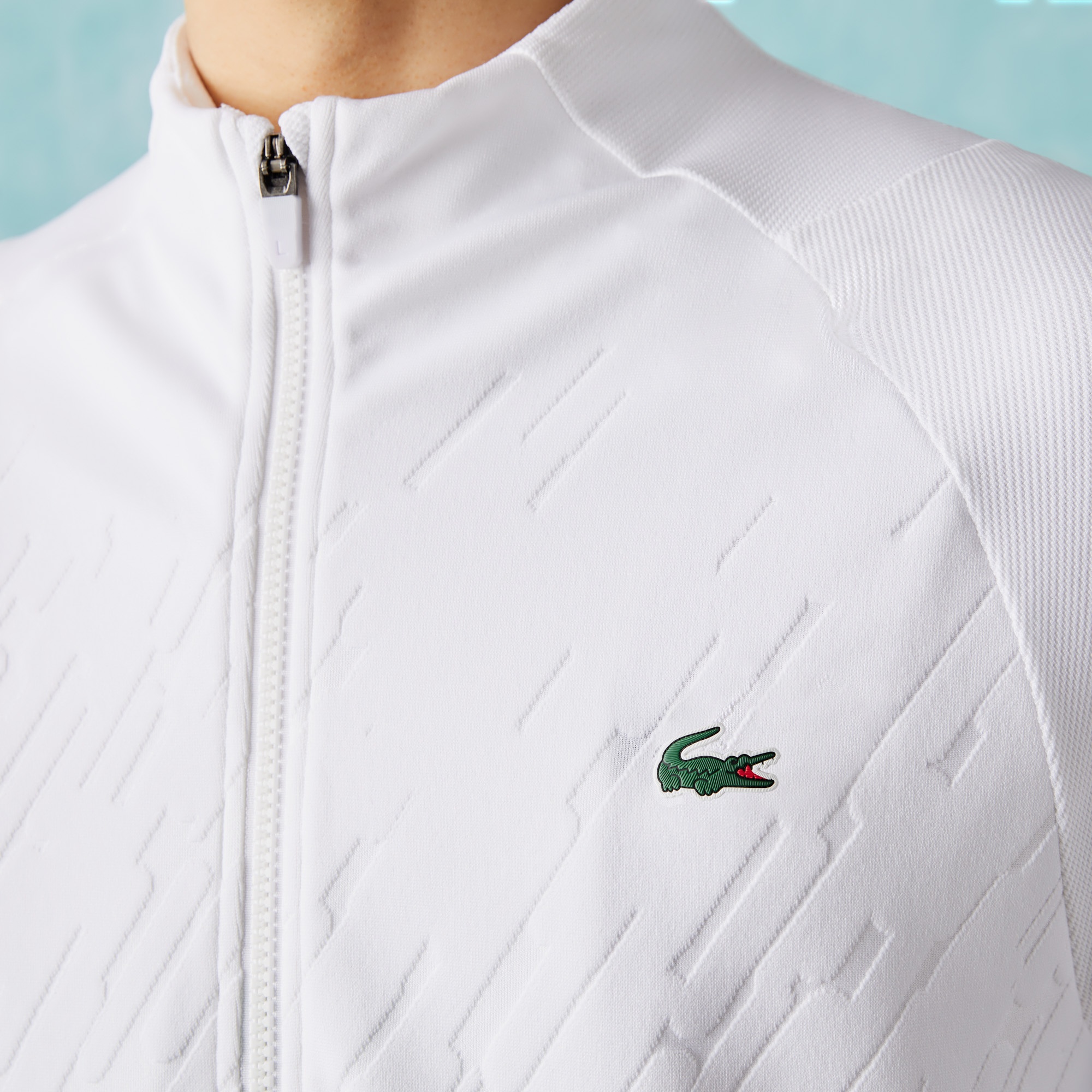Lacoste SPORT x Novak Djokovic Erkek Regular Fit Fermuarlı Desenli Beyaz Sweatshirt