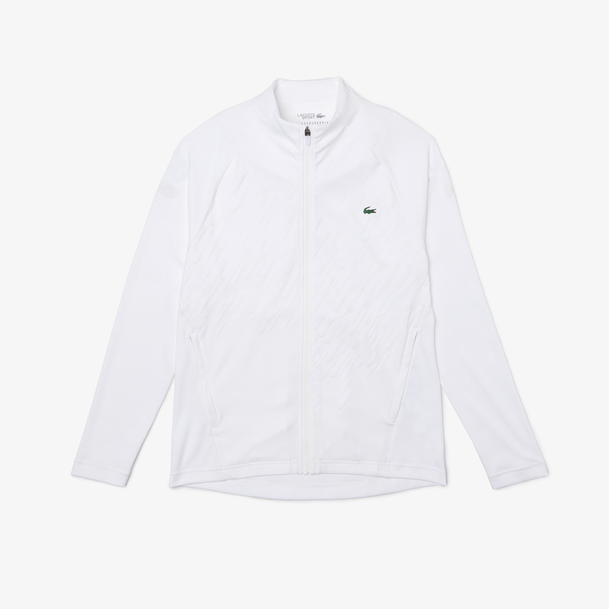 Lacoste SPORT x Novak Djokovic Erkek Regular Fit Fermuarlı Desenli Beyaz Sweatshirt