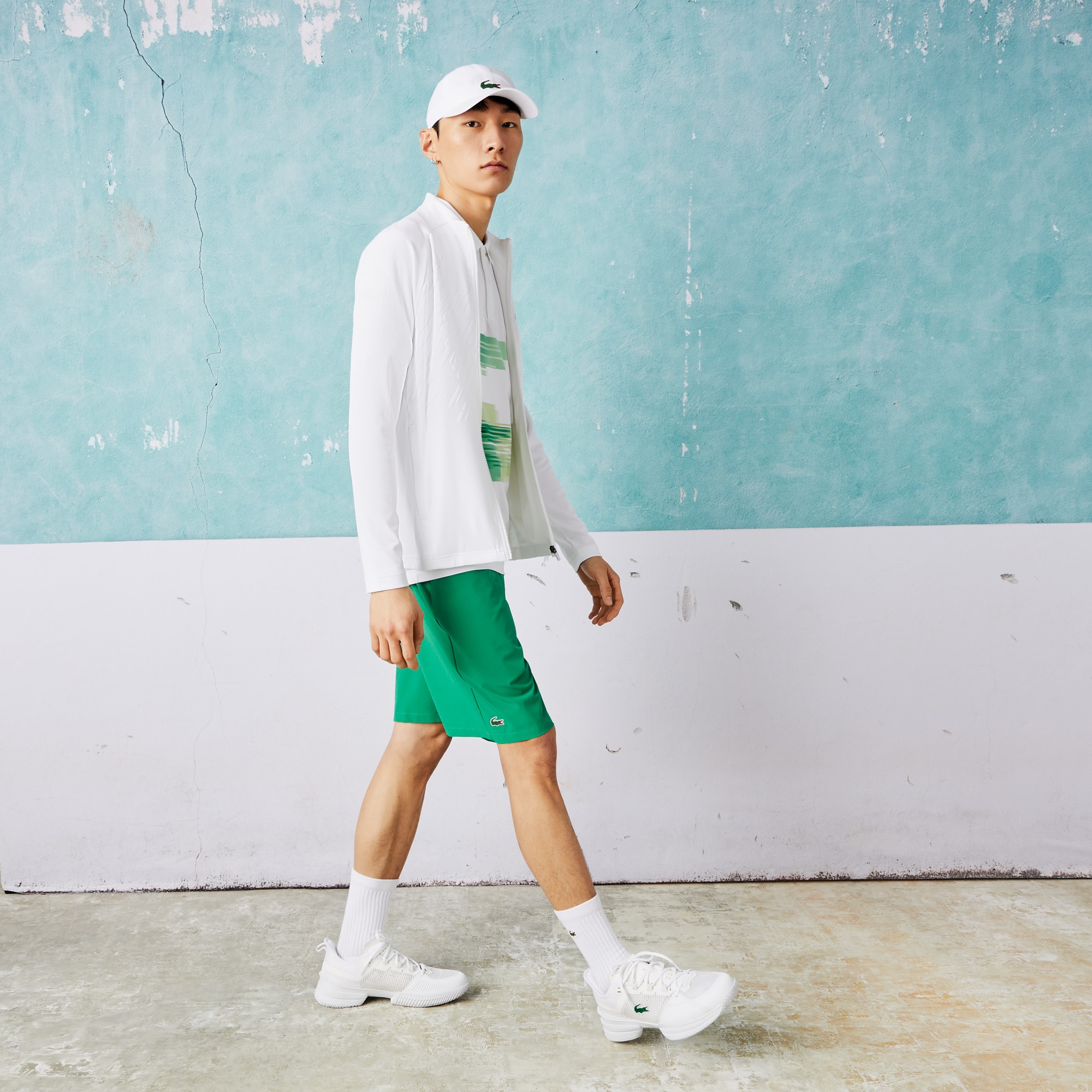 Lacoste SPORT x Novak Djokovic Erkek Regular Fit Fermuarlı Desenli Beyaz Sweatshirt