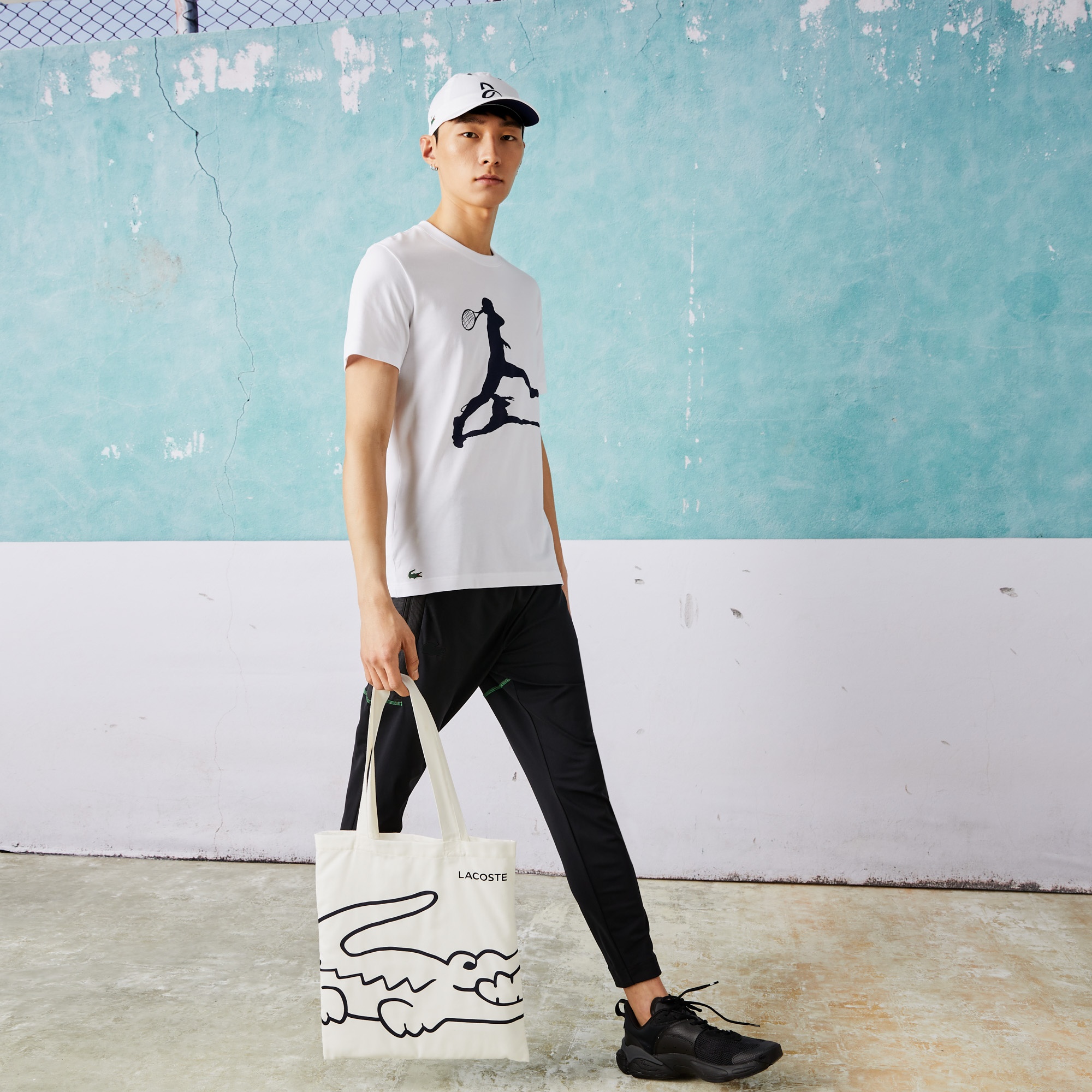 Lacoste SPORT x Novak Djokovic Erkek Regular Fit Bisiklet Yaka Baskılı Beyaz T-Shirt