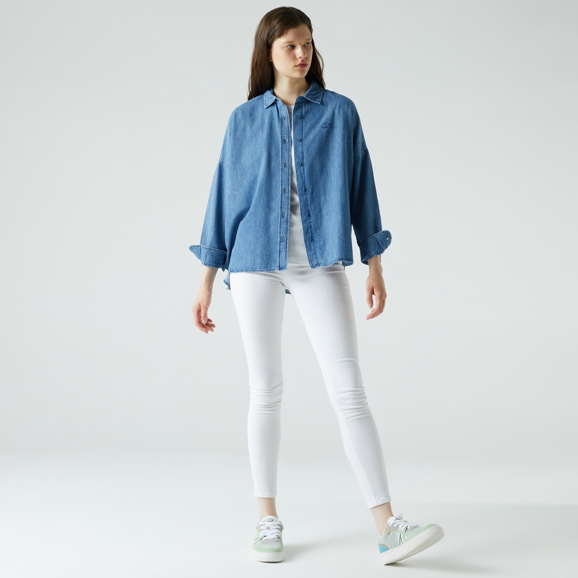 Lacoste Kadın Relaxed Fit Açık Denim Gömlek