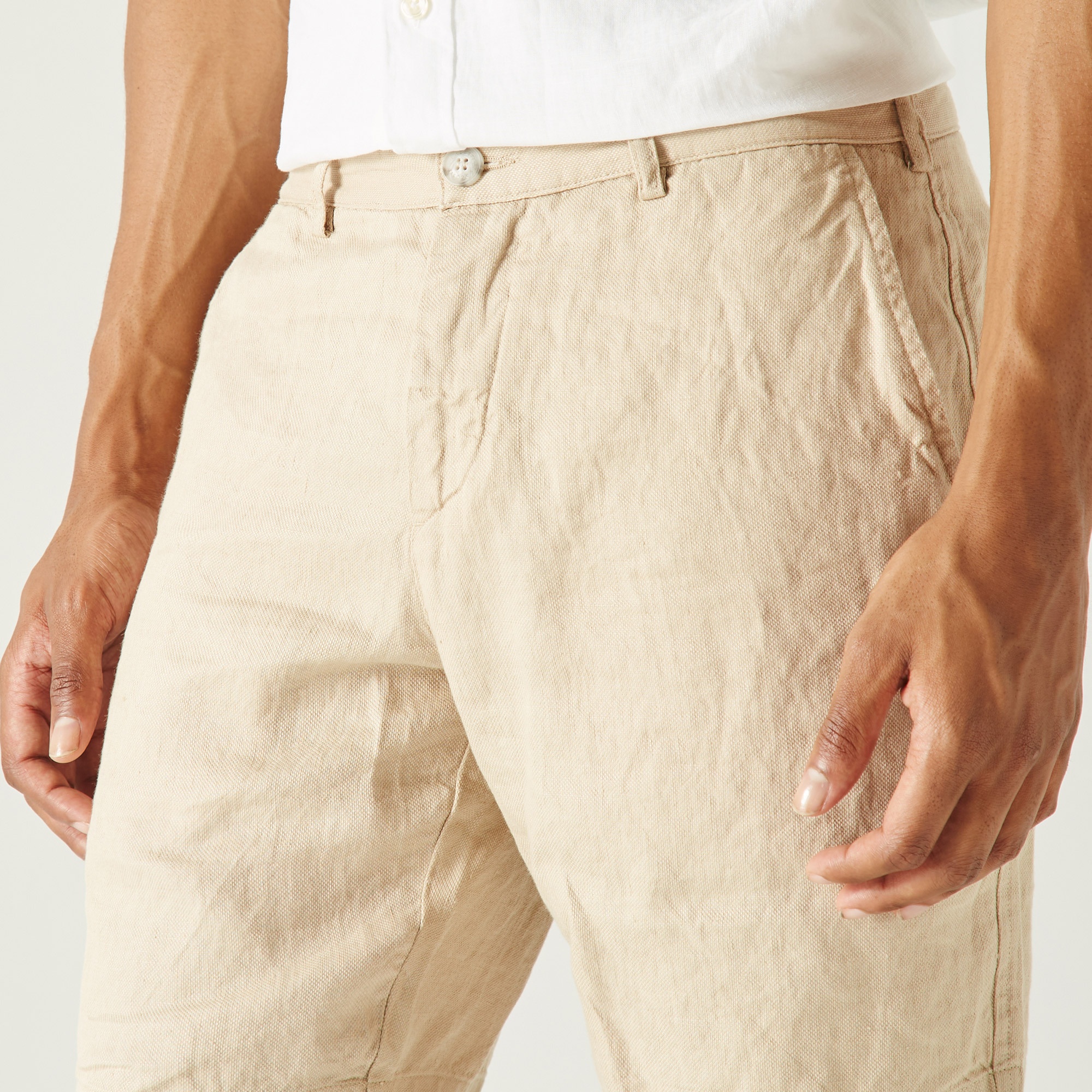 Lacoste Erkek Slim Fit Keten Bej Bermuda