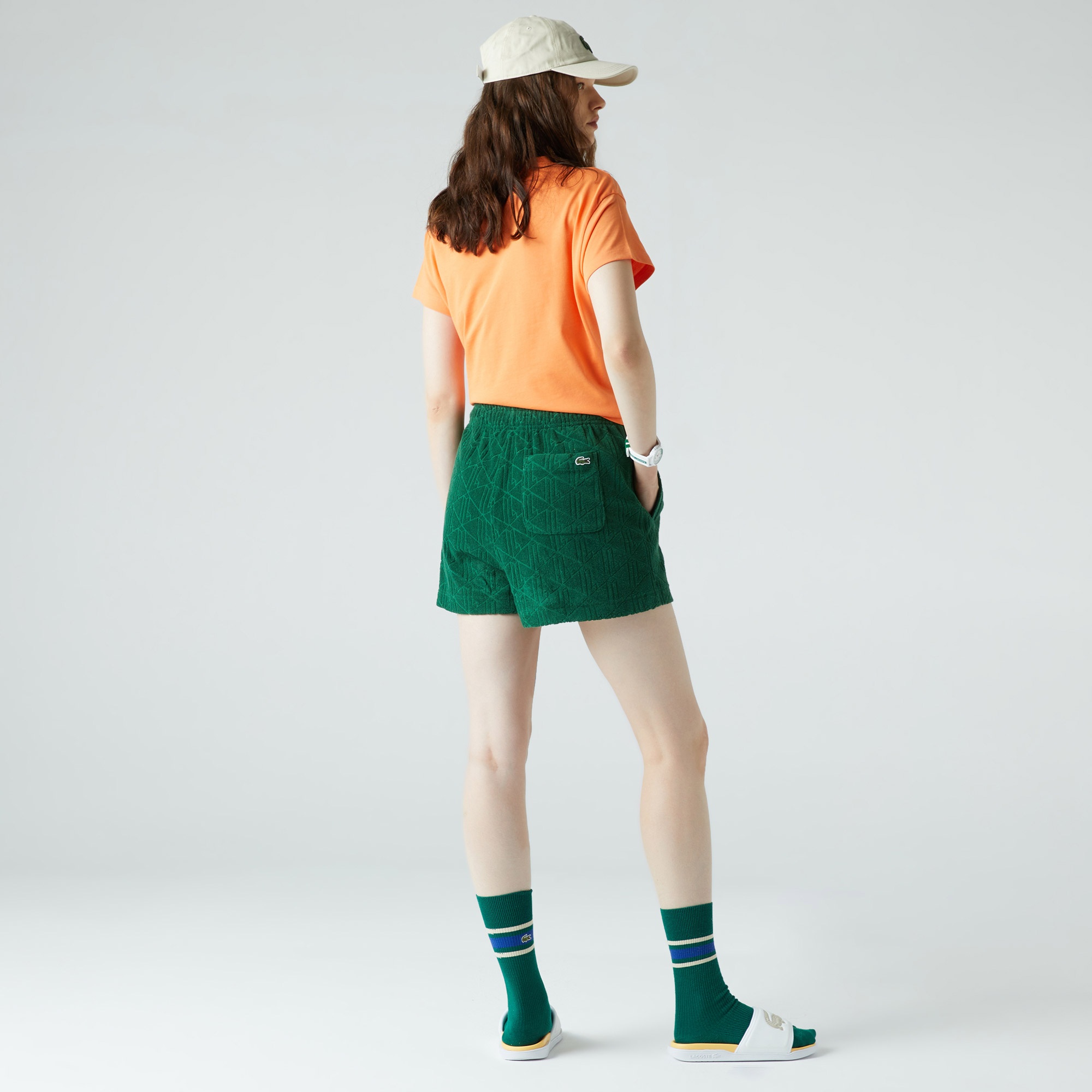 Lacoste L!VE Kadın Relaxed Fit Desenli Yeşil Şort