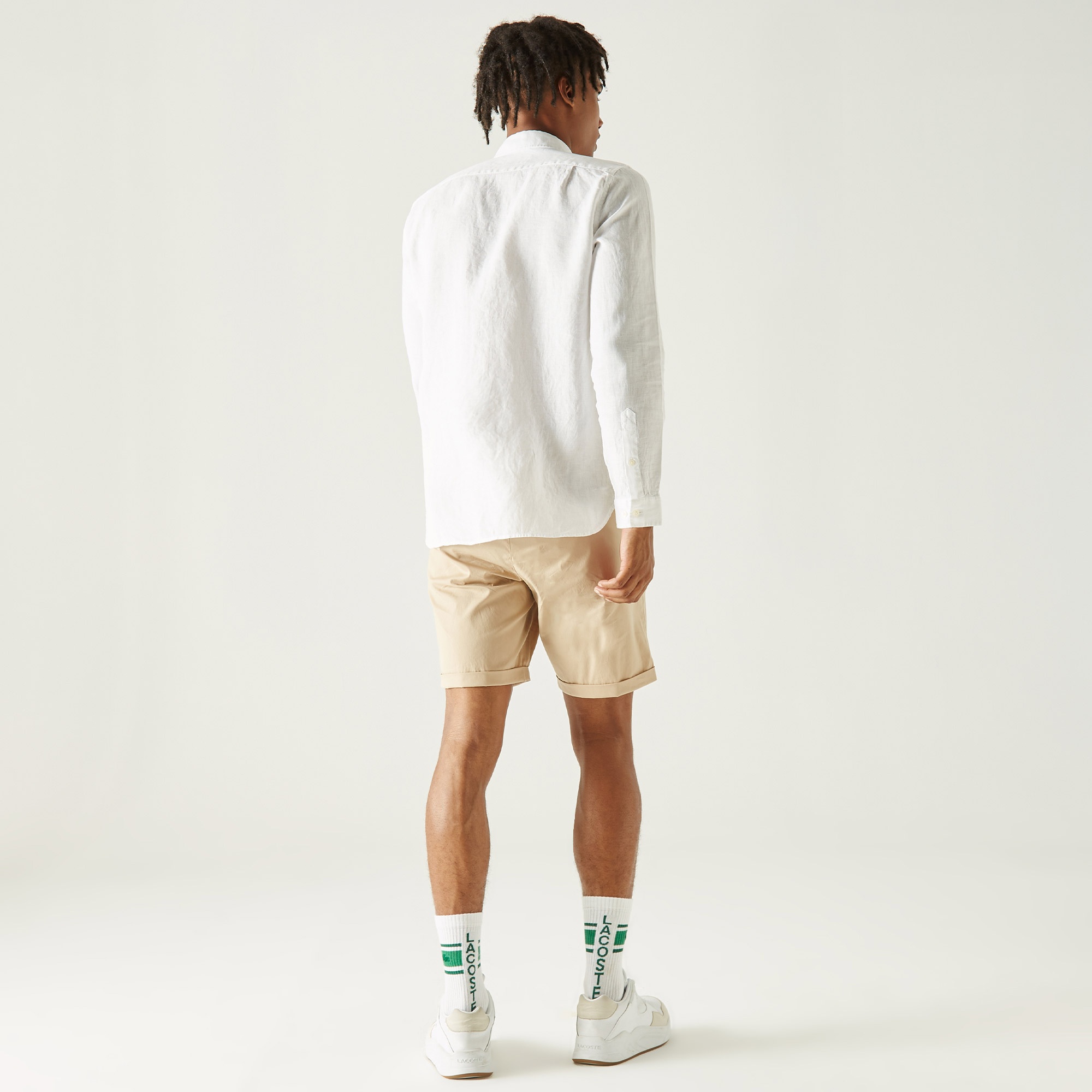 Lacoste Erkek Slim Fit Keten Beyaz Gömlek