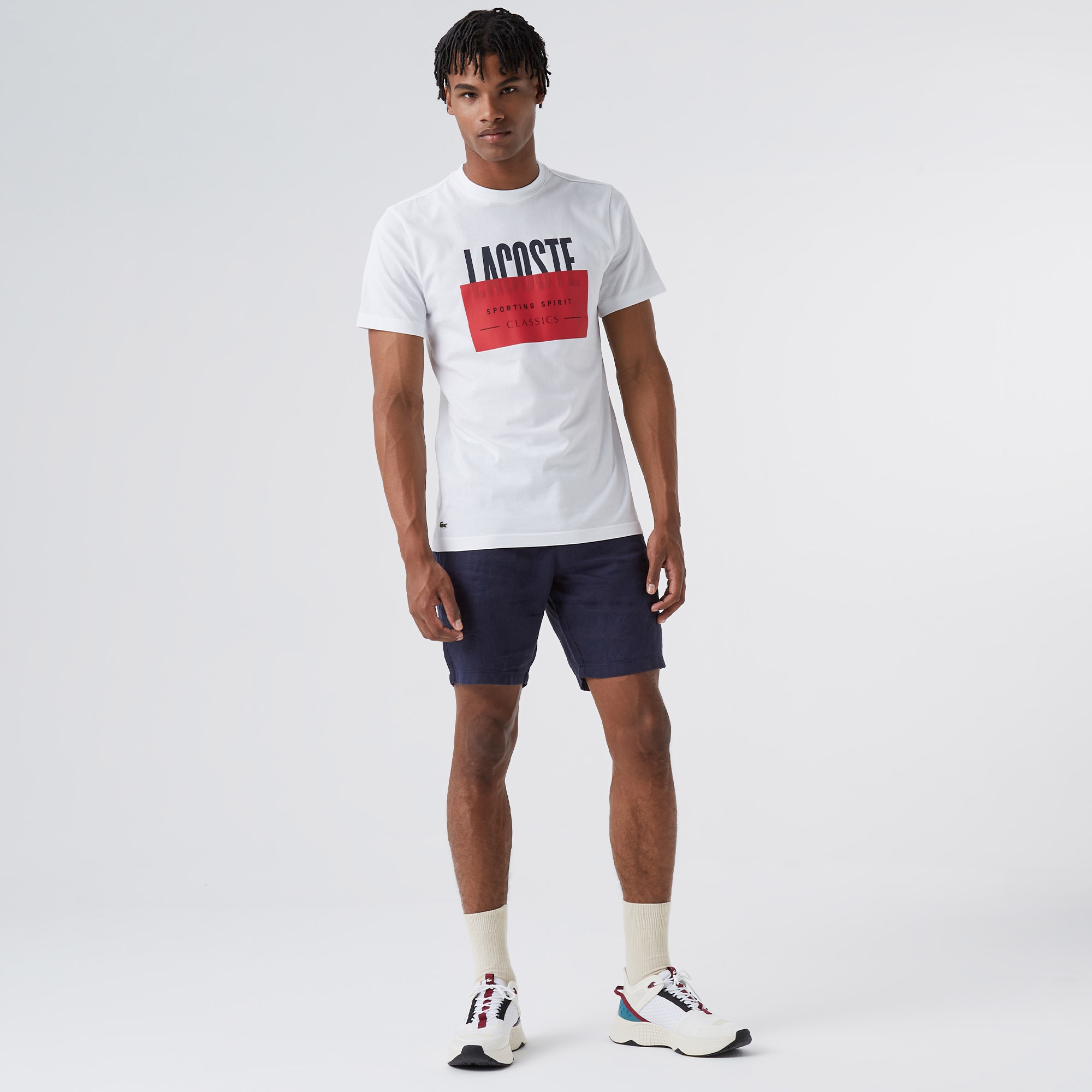 Lacoste Erkek Slim Fit Keten Lacivert Bermuda