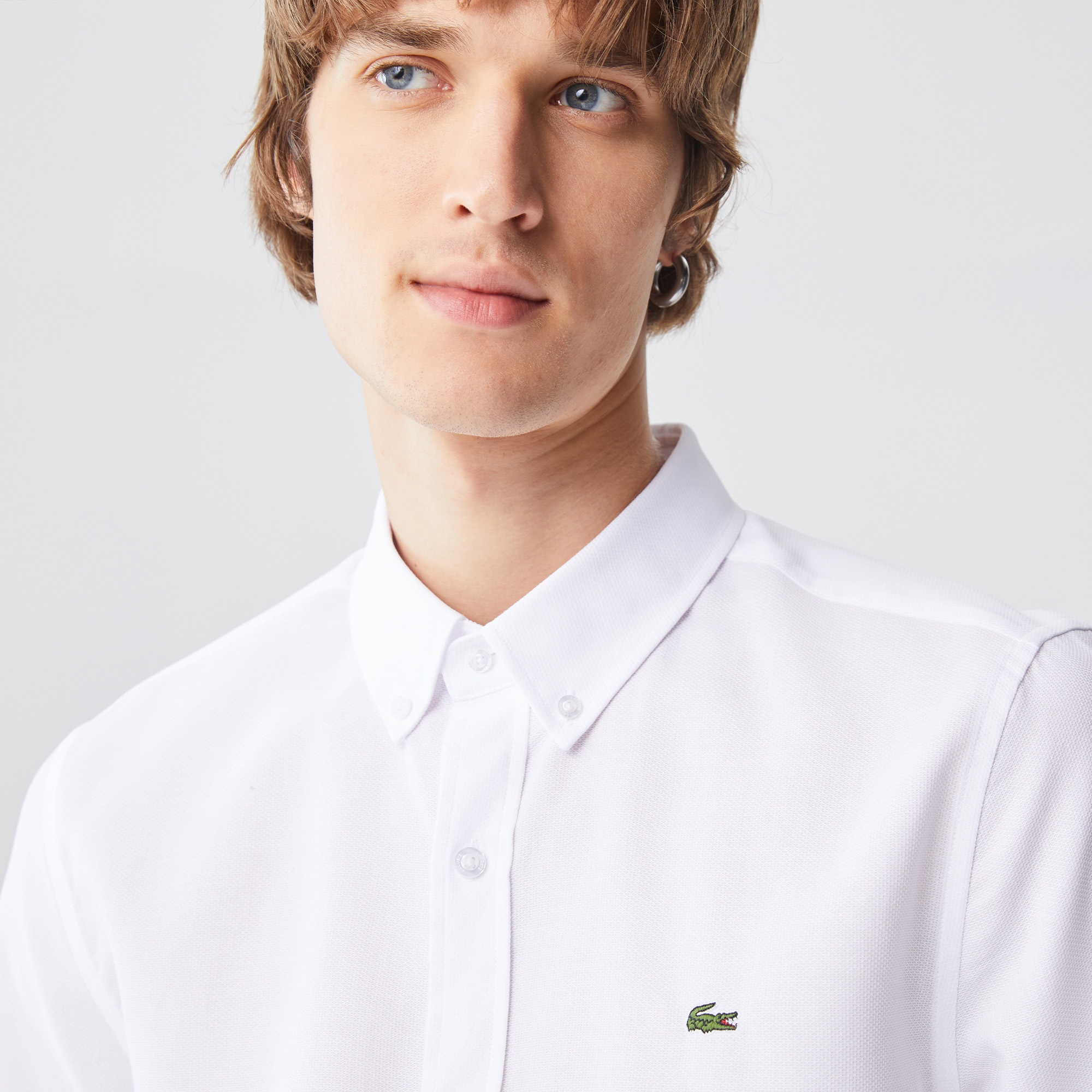 Lacoste Erkek Slim Fit Desenli Beyaz Gömlek