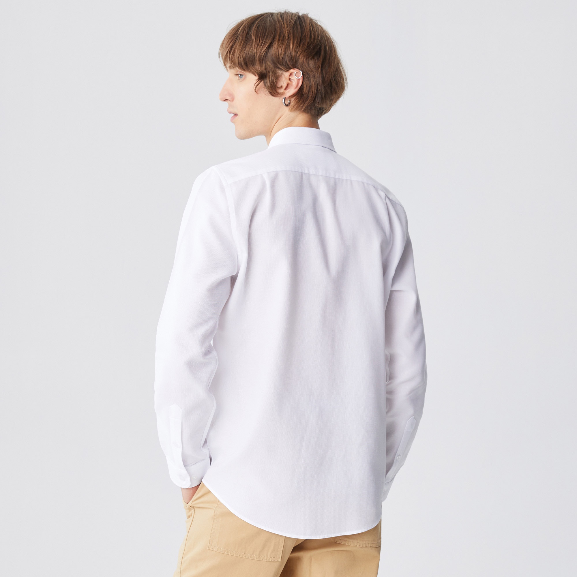 Lacoste Erkek Slim Fit Desenli Beyaz Gömlek