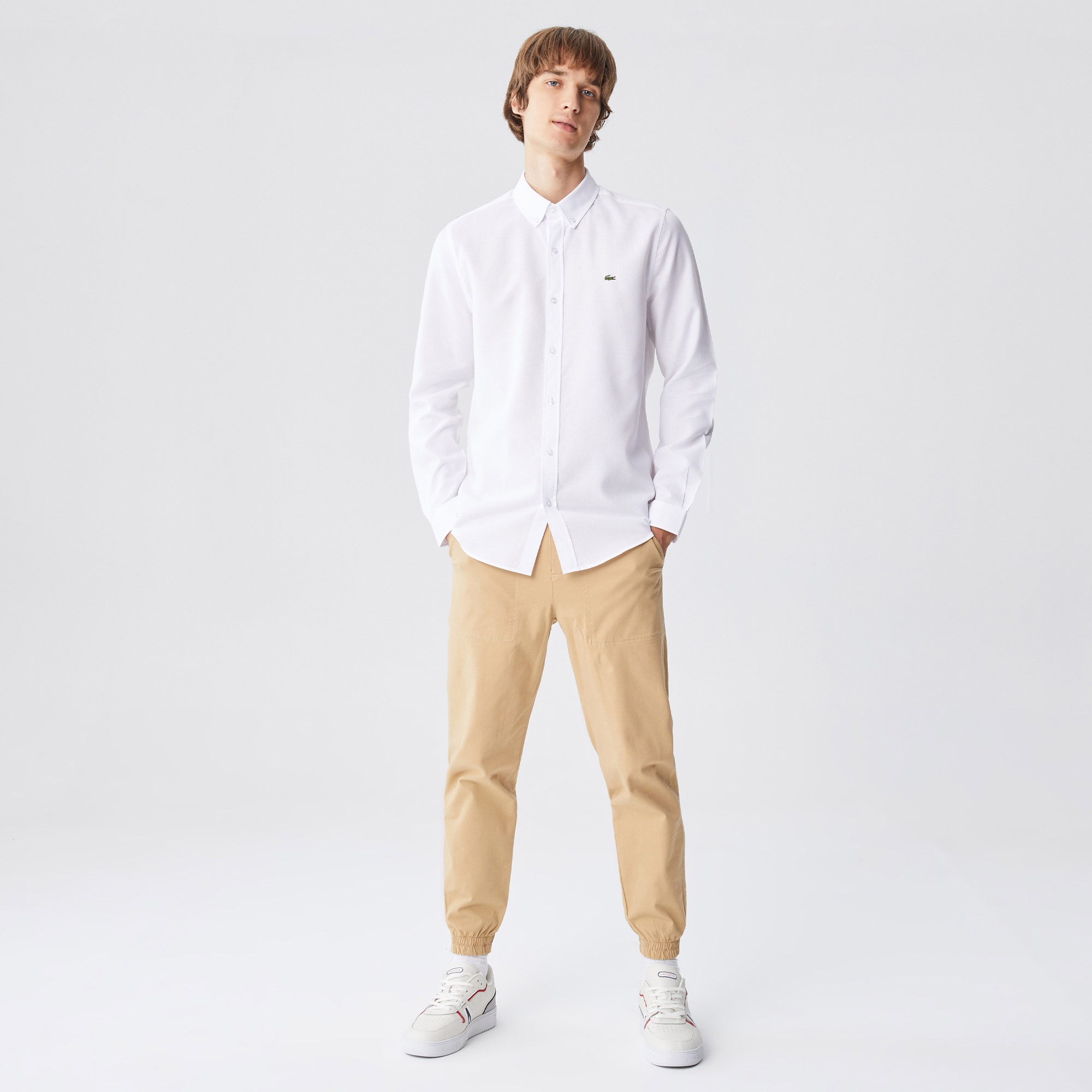 Lacoste Erkek Slim Fit Desenli Beyaz Gömlek