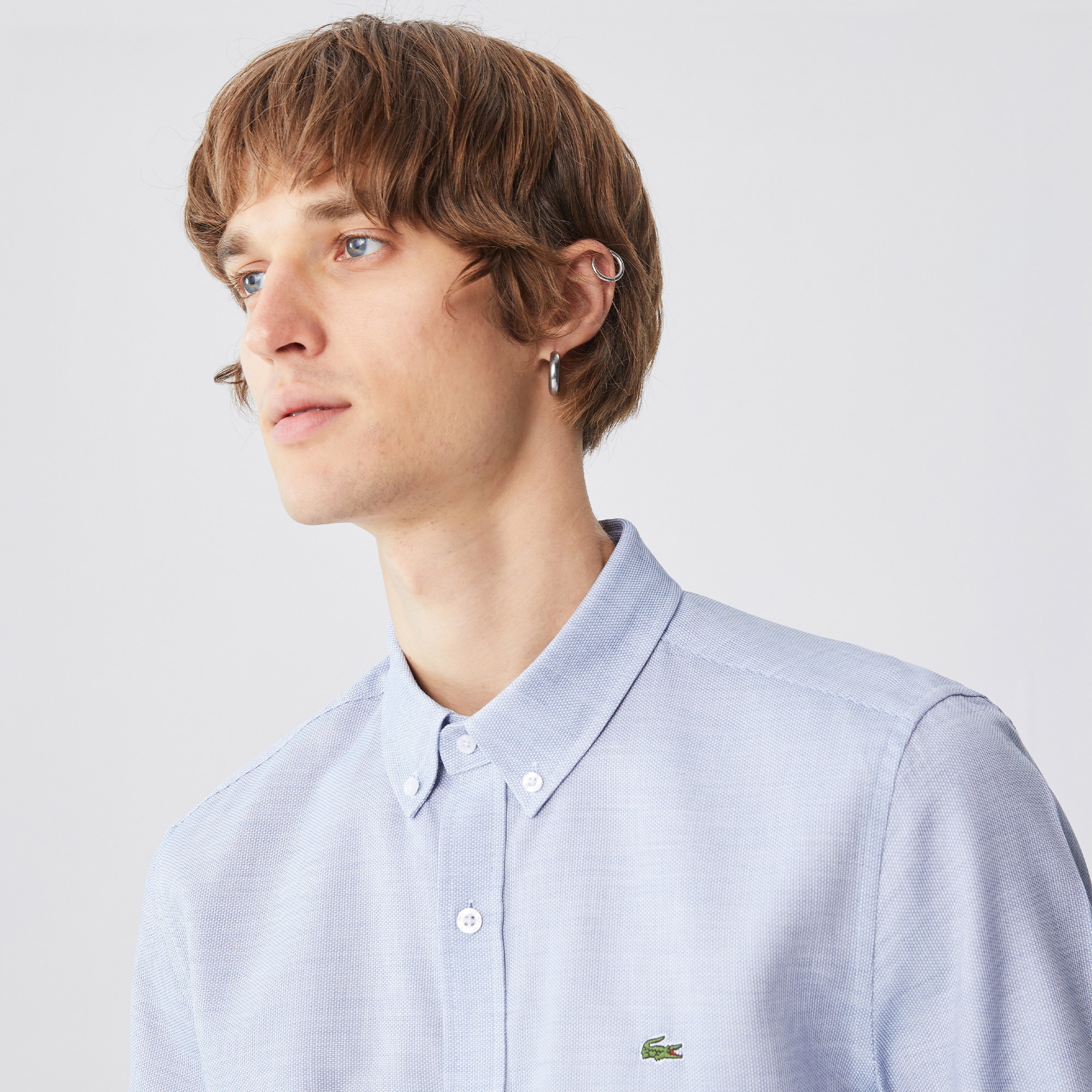 Lacoste Erkek Slim Fit Desenli Mavi Gömlek