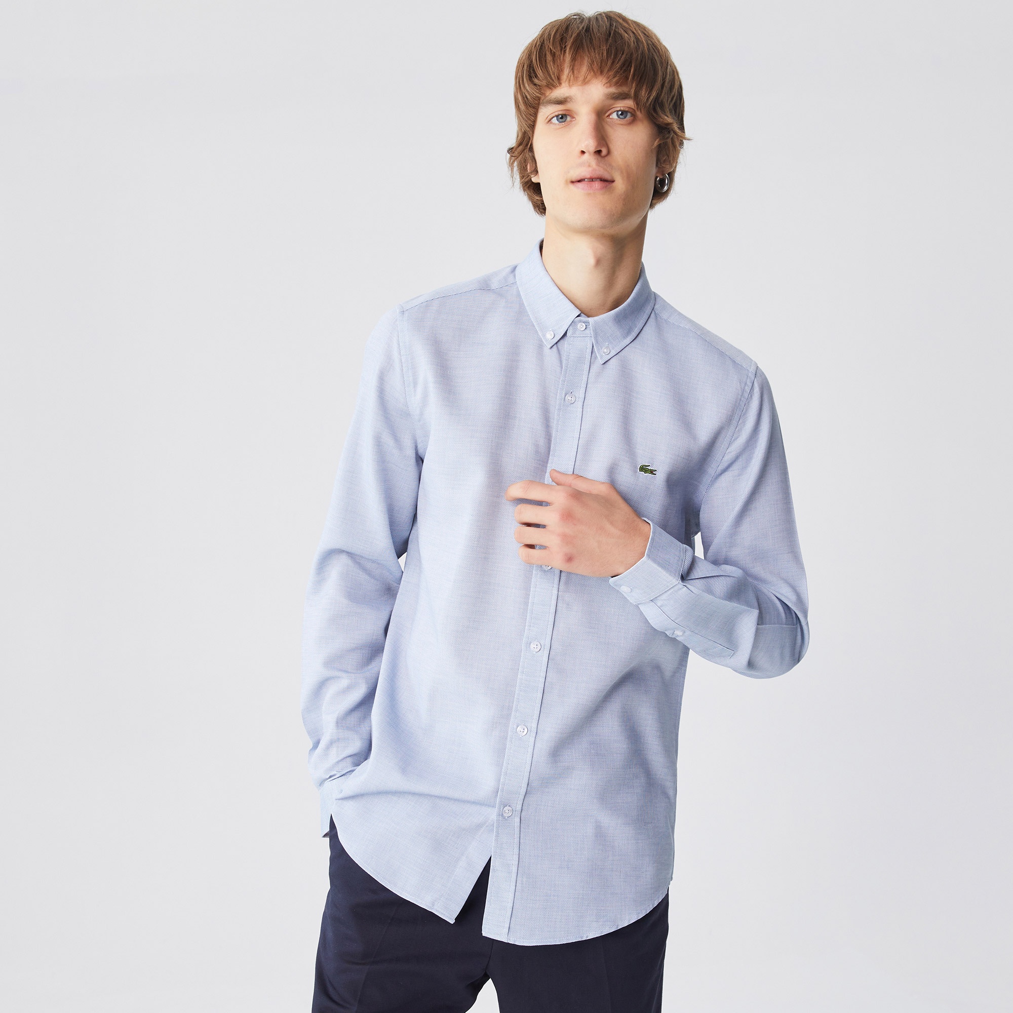 Lacoste Erkek Slim Fit Desenli Mavi Gömlek