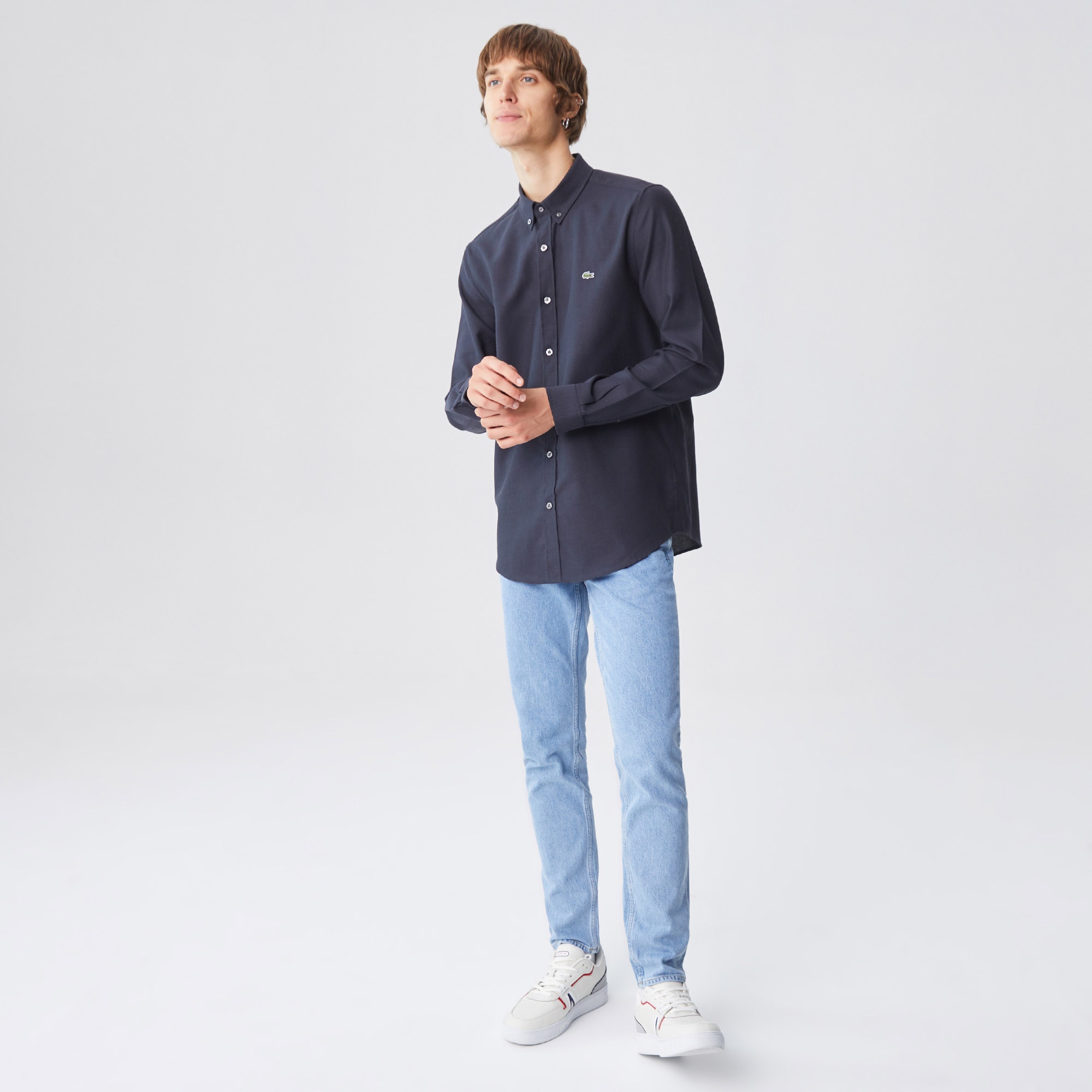 Lacoste Erkek Slim Fit Desenli Siyah Gömlek