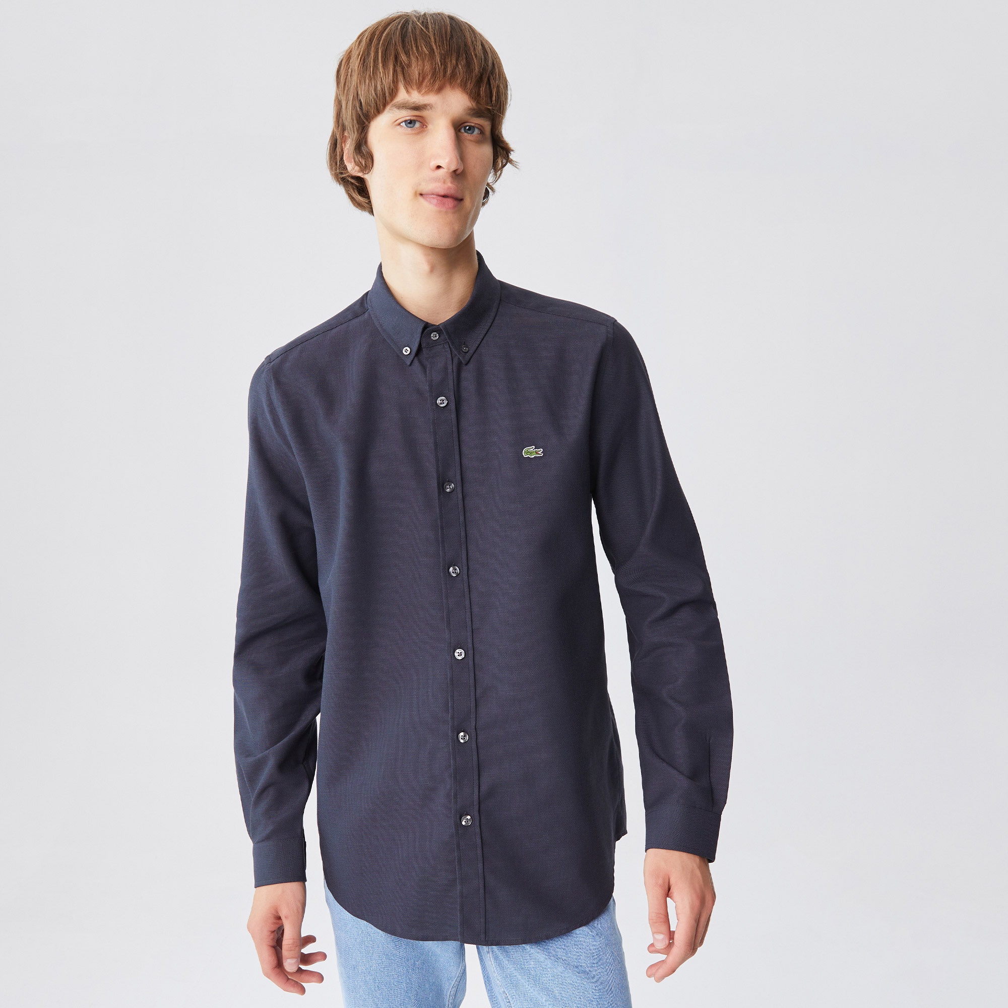 Lacoste Erkek Slim Fit Desenli Siyah Gömlek