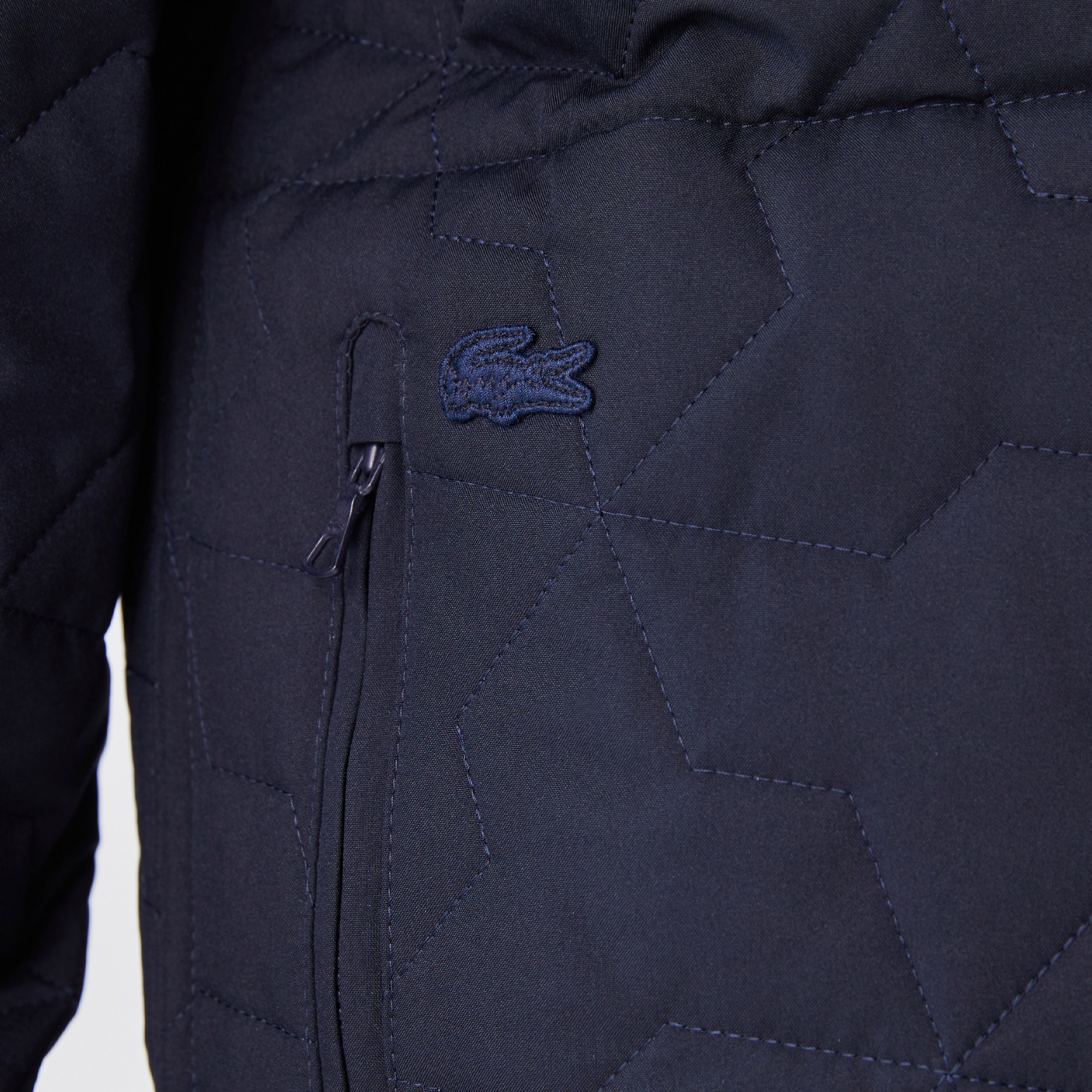 Lacoste Erkek Dik Yaka Desenli Çift Taraflı Lacivert Mont