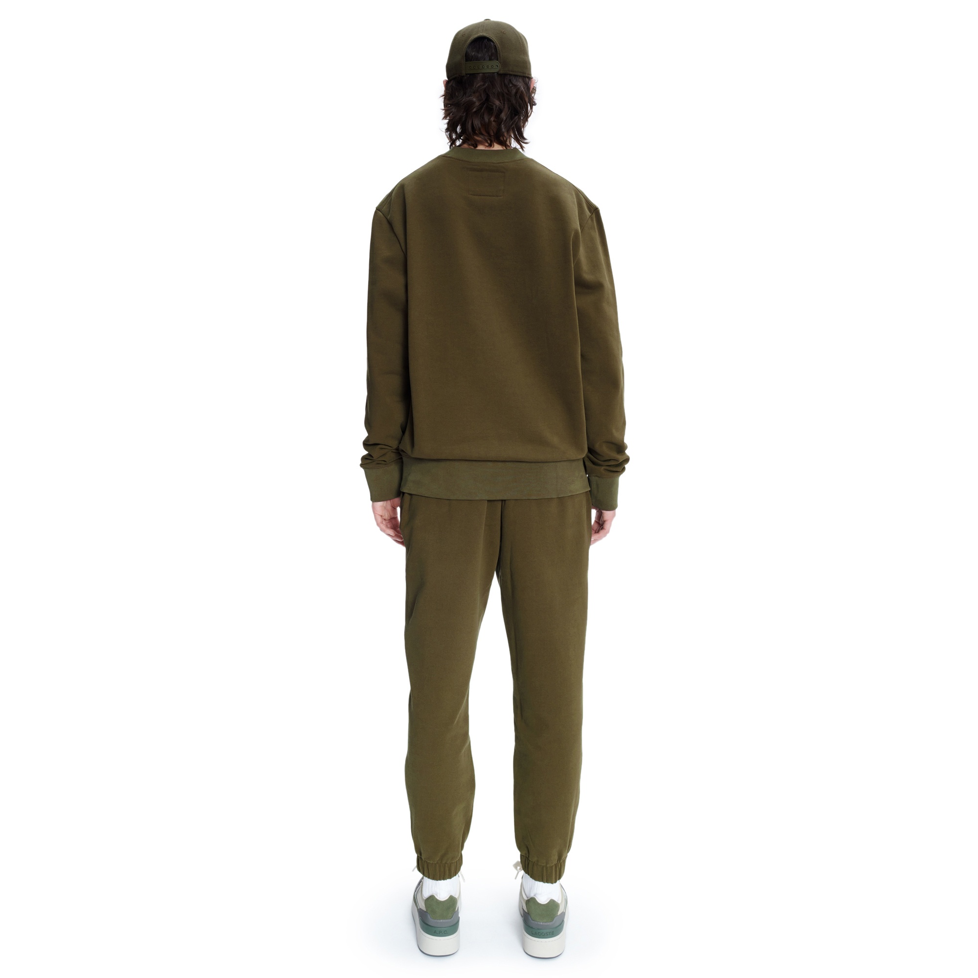 Lacoste X A.P.C Unisex Relaxed Fit Bisiklet Yaka Baskılı Haki
