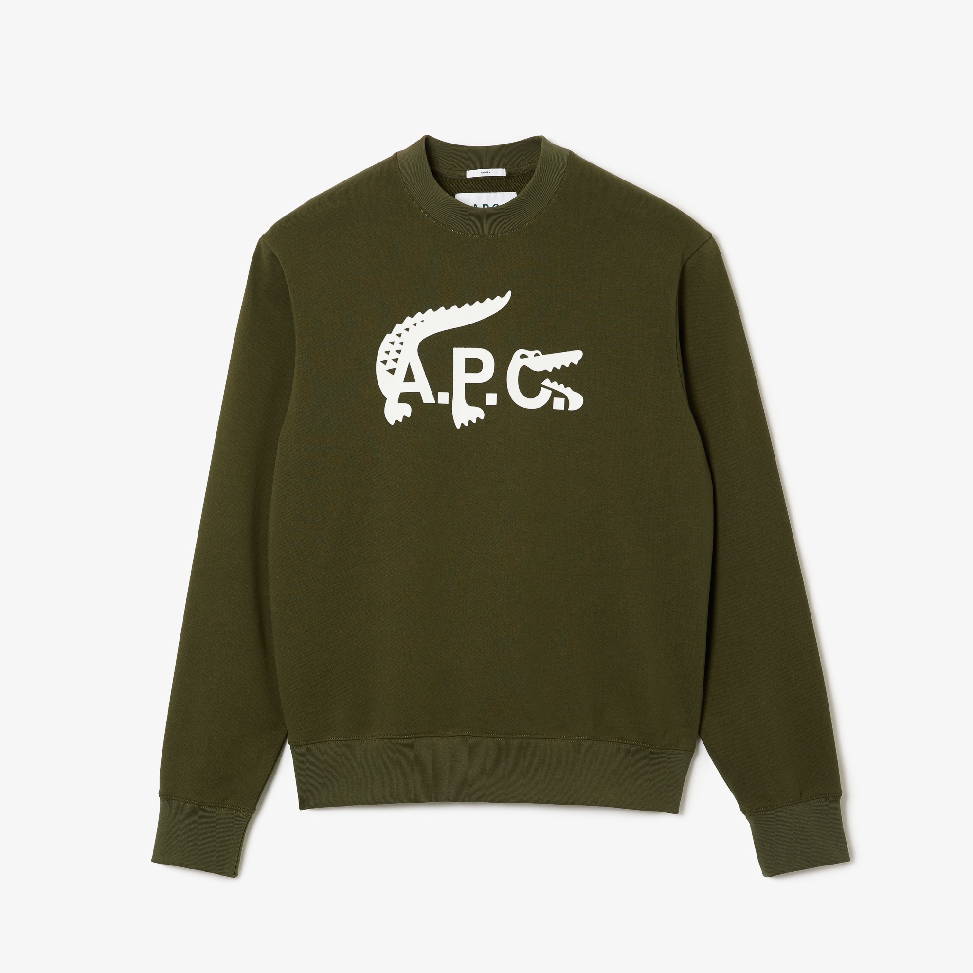 A.P.C. × LACOSTE スウェット Lacoste X A.P.C Unisex Relaxed Fit Bisiklet Yaka Baskılı Haki