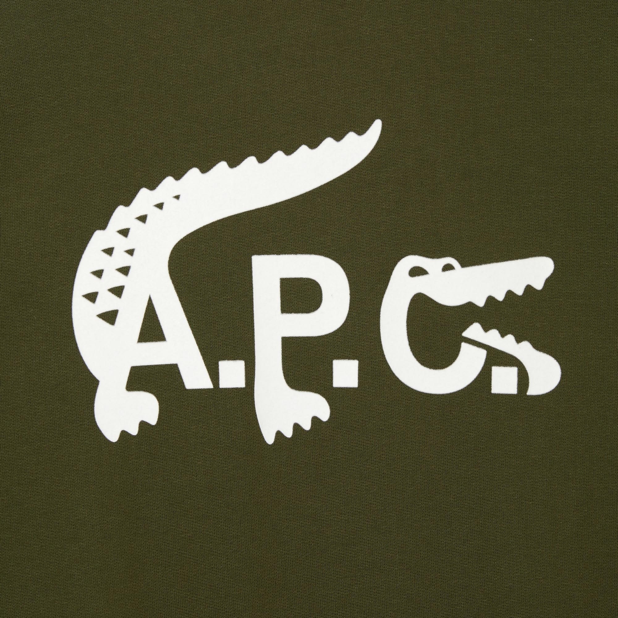 Lacoste X A.P.C Unisex Relaxed Fit Bisiklet Yaka Baskılı Haki