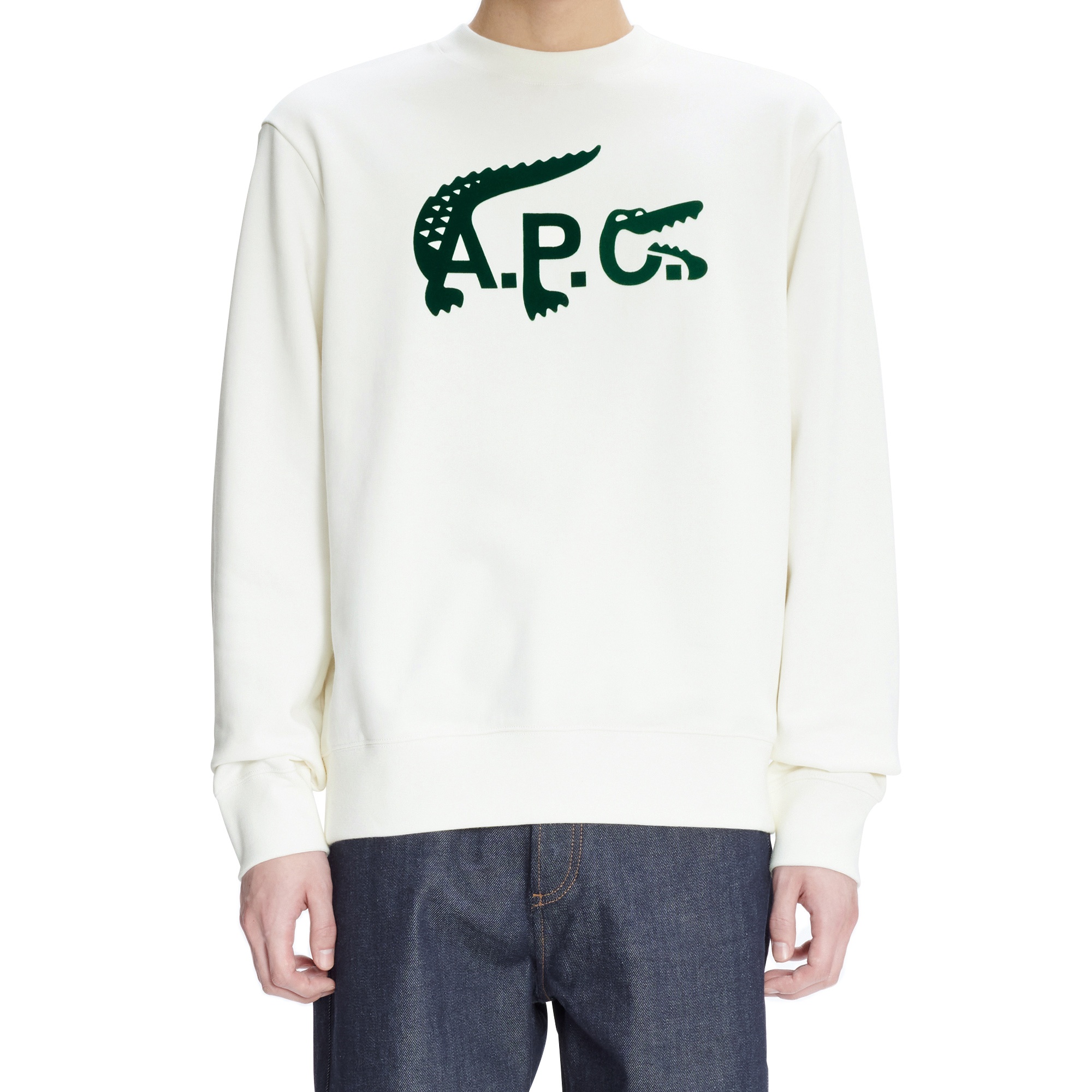 Lacoste X A.P.C Unisex Relaxed Fit Bisiklet Yaka Baskılı Beyaz