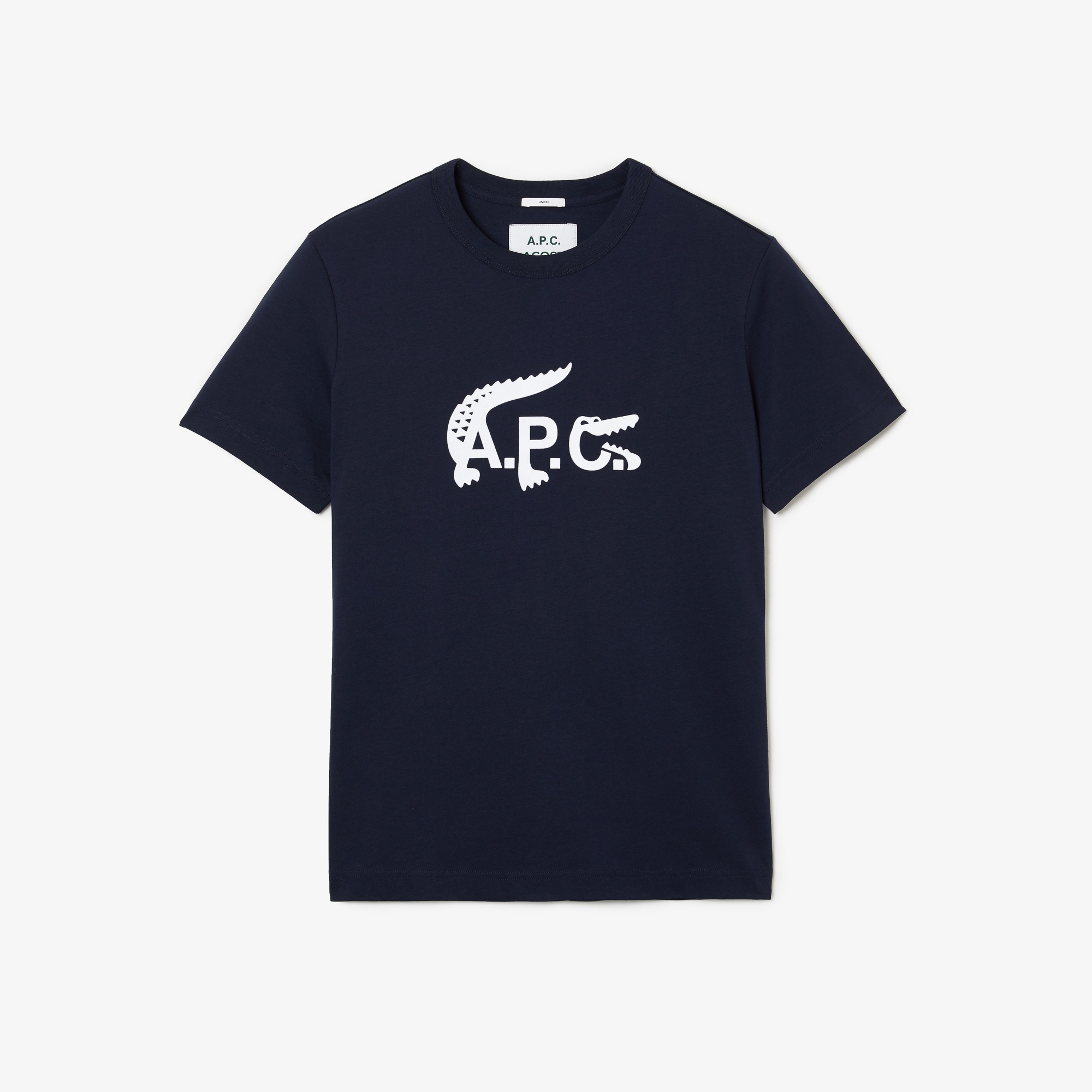 Lacoste X A.P.C Unisex Relaxed Fit Bisiklet Yaka Baskılı Lacivert