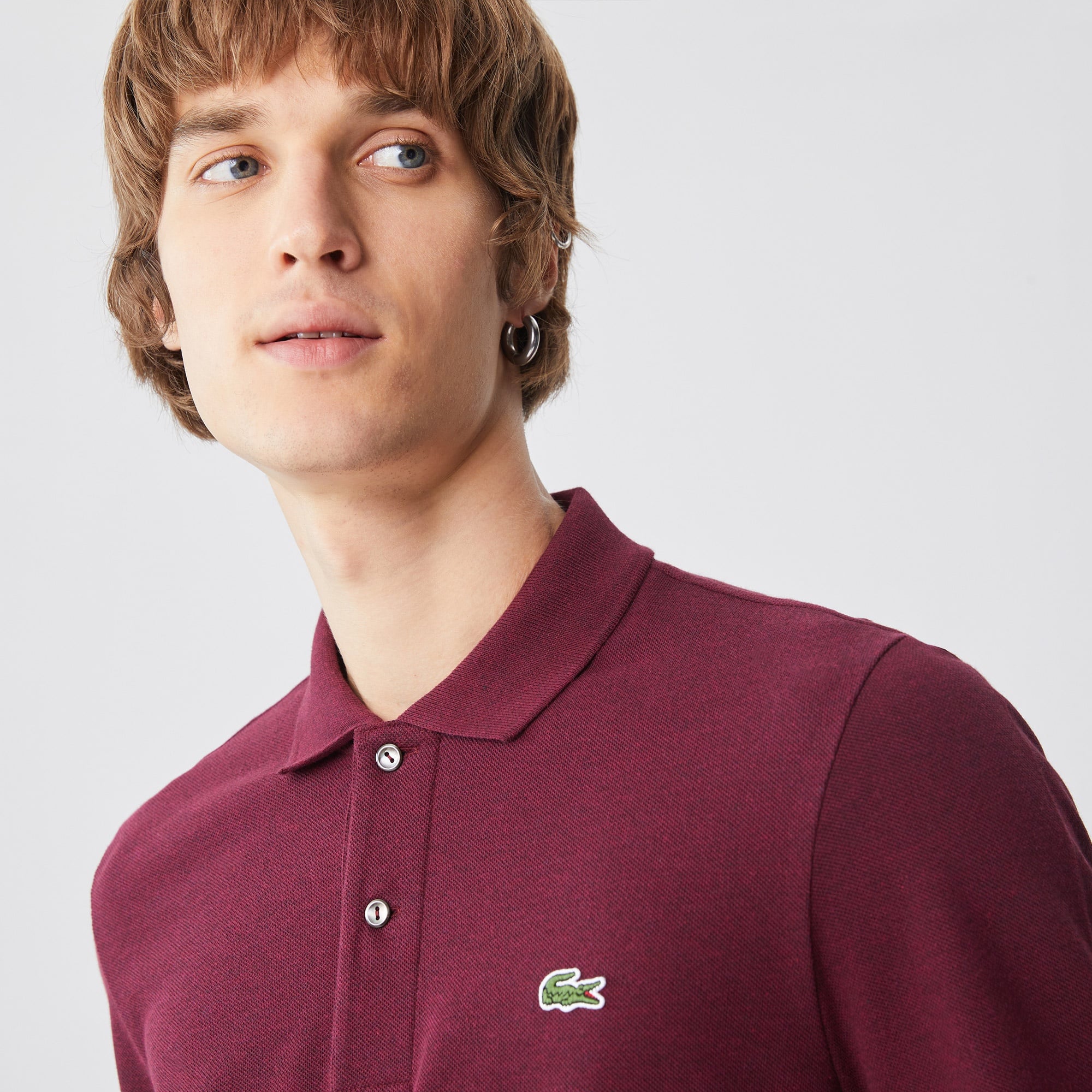 Lacoste Erkek Classic Fit Uzun Kollu Marl L.12.12 Bordo Polo