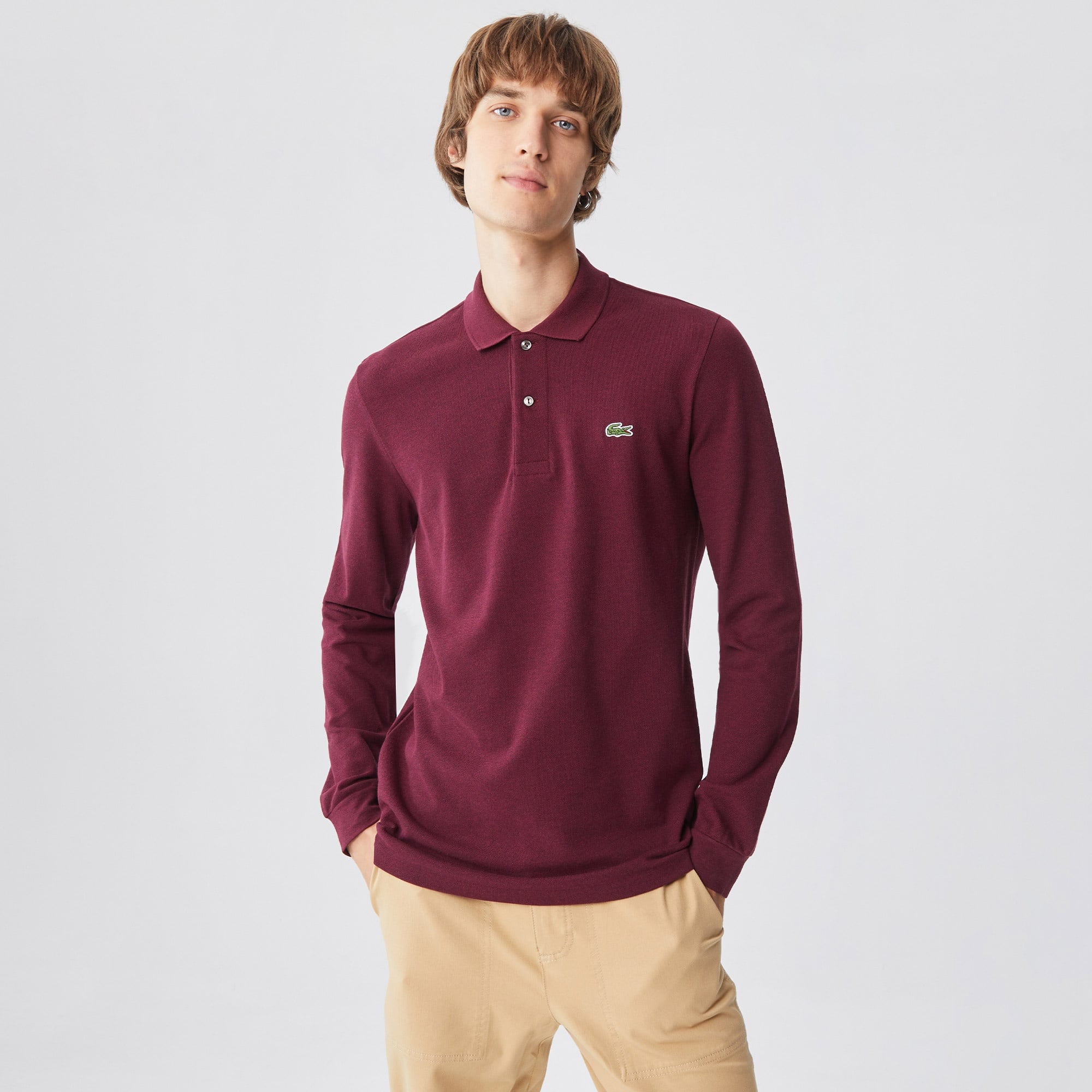 Lacoste Erkek Classic Fit Uzun Kollu Marl L.12.12 Bordo Polo
