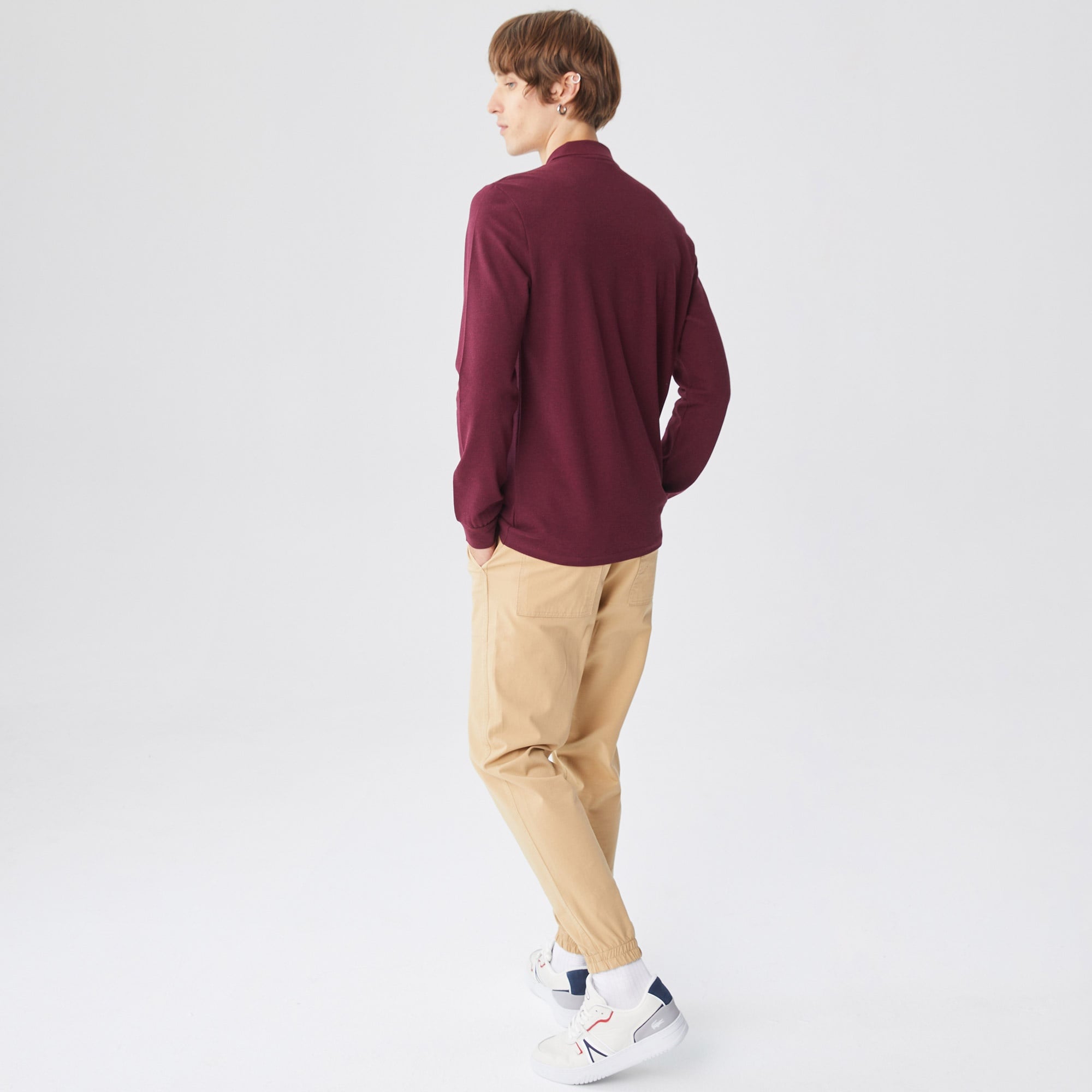 Lacoste Erkek Classic Fit Uzun Kollu Marl L.12.12 Bordo Polo