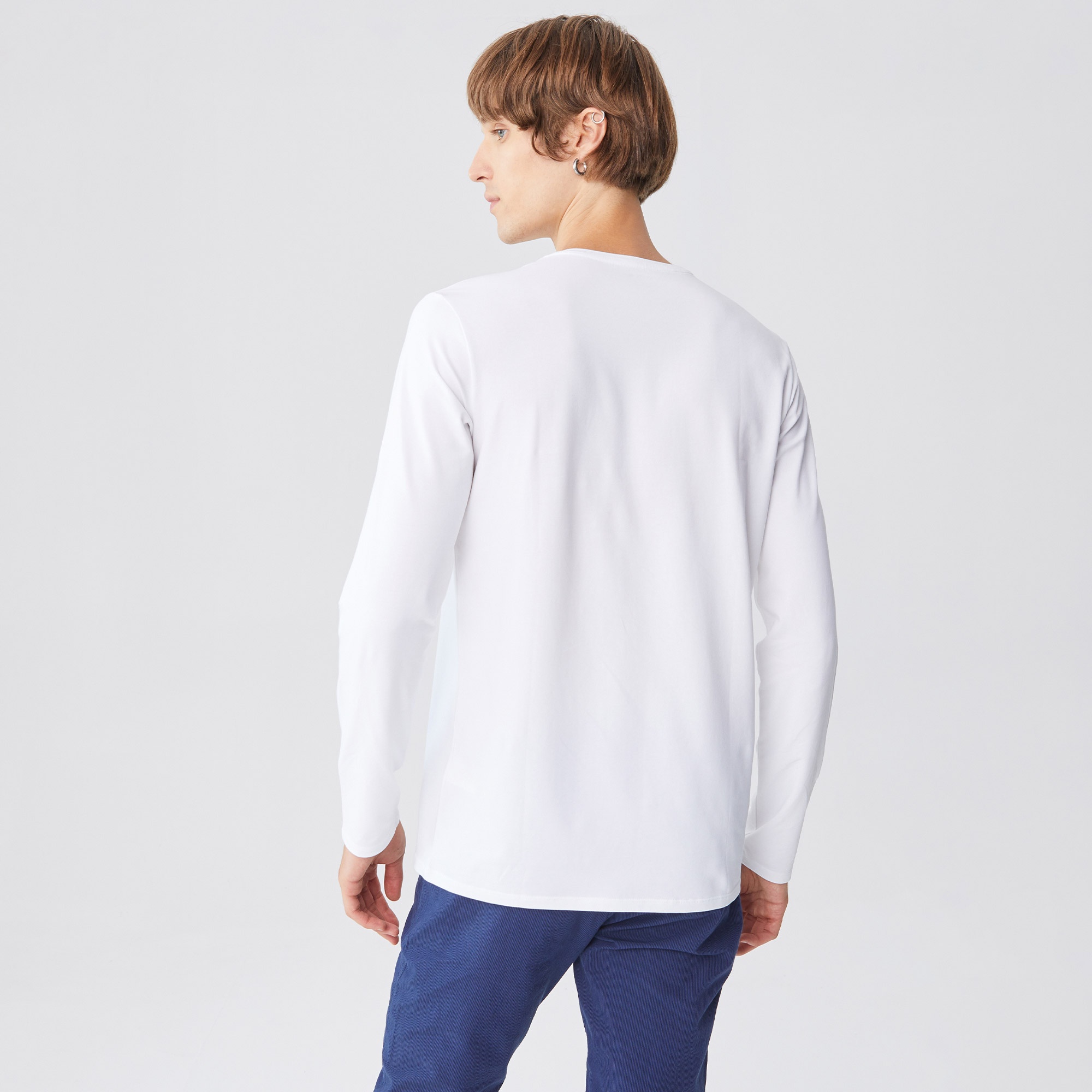 Lacoste Erkek Regular Fit Uzun Kollu V Yaka Beyaz T-Shirt