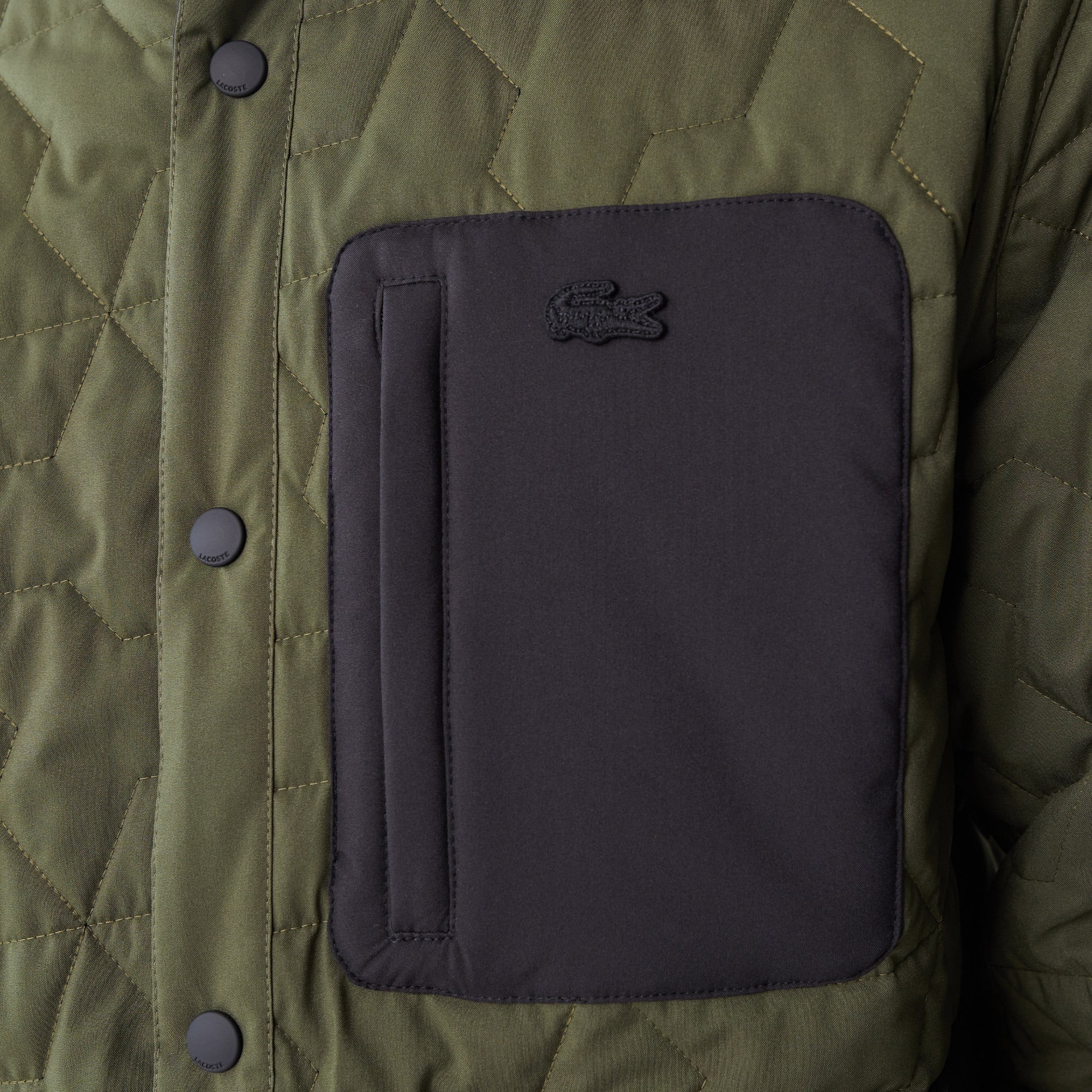 Lacoste Erkek Dik Yaka Desenli Çift Taraflı Yeşil Mont