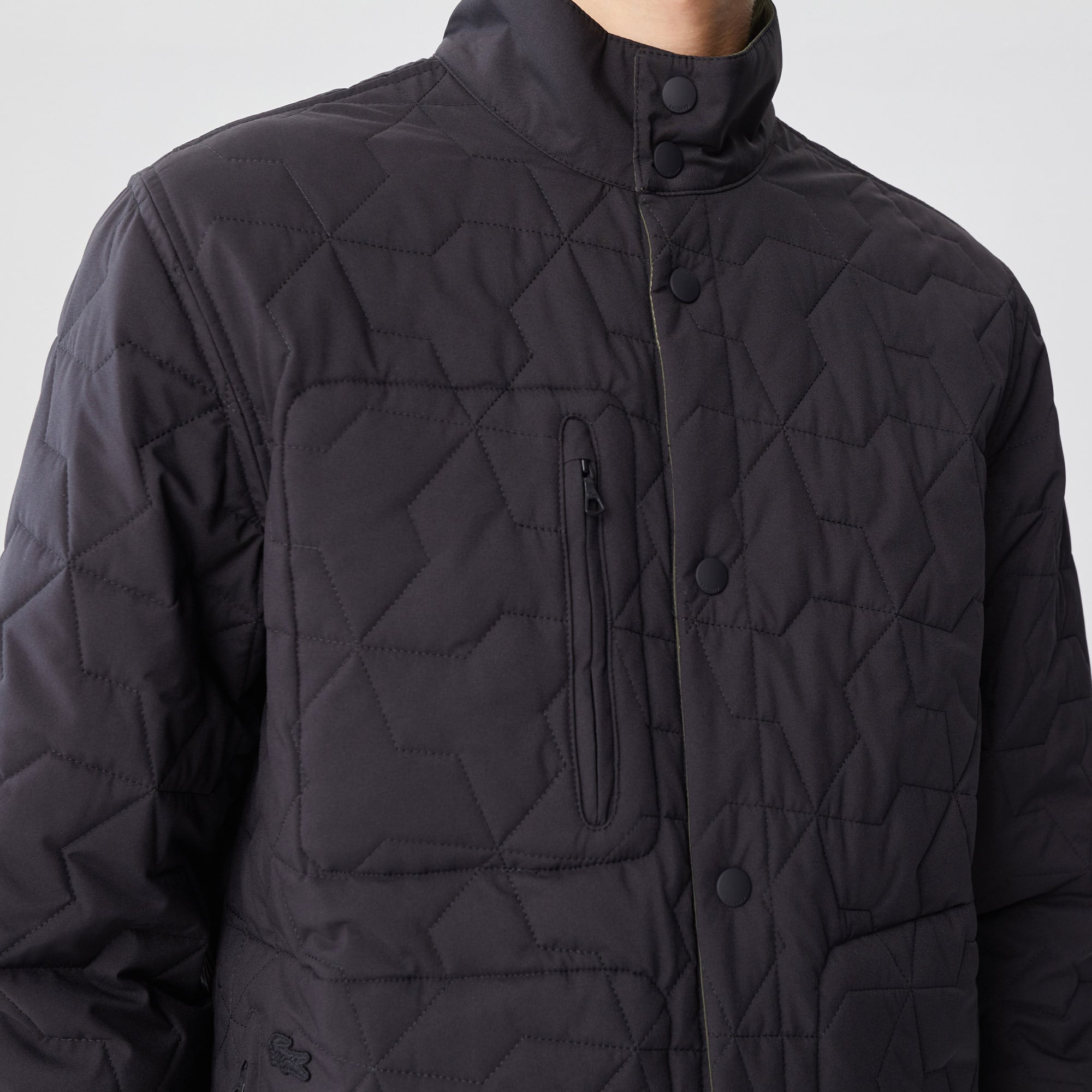 Lacoste Erkek Dik Yaka Desenli Çift Taraflı Yeşil Mont