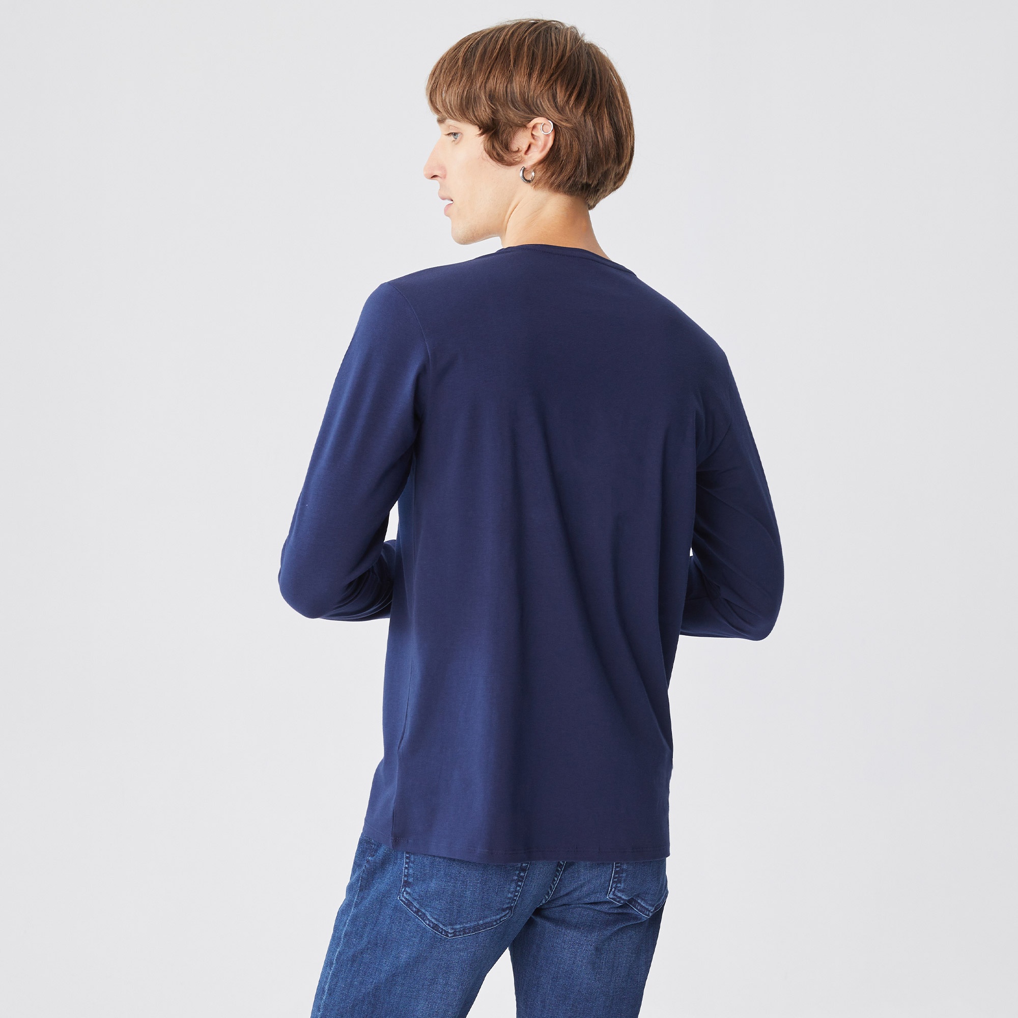 Lacoste Erkek Regular Fit Uzun Kollu V Yaka Lacivert T-Shirt