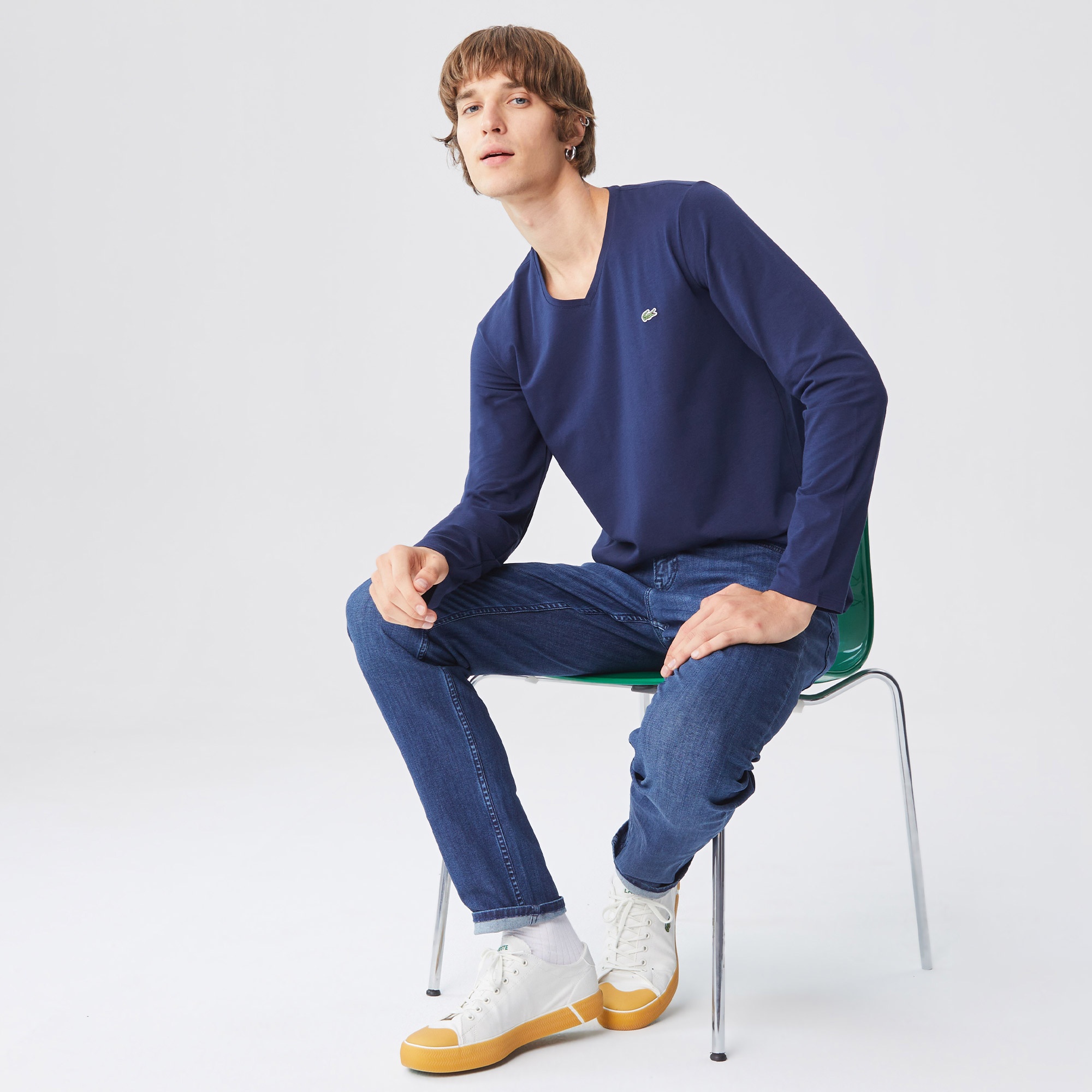 Lacoste Erkek Regular Fit Uzun Kollu V Yaka Lacivert T-Shirt