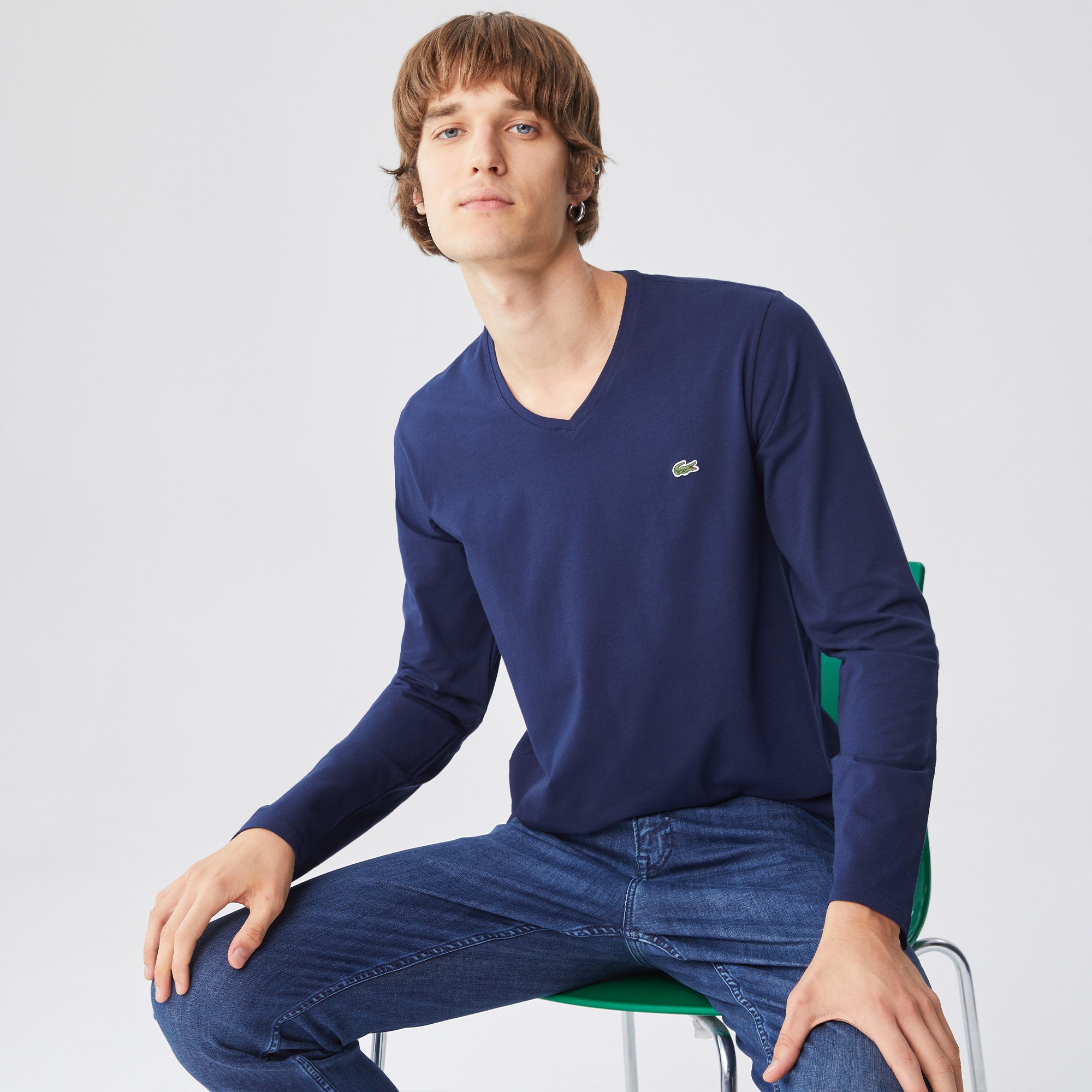 Lacoste Erkek Regular Fit Uzun Kollu V Yaka Lacivert T-Shirt