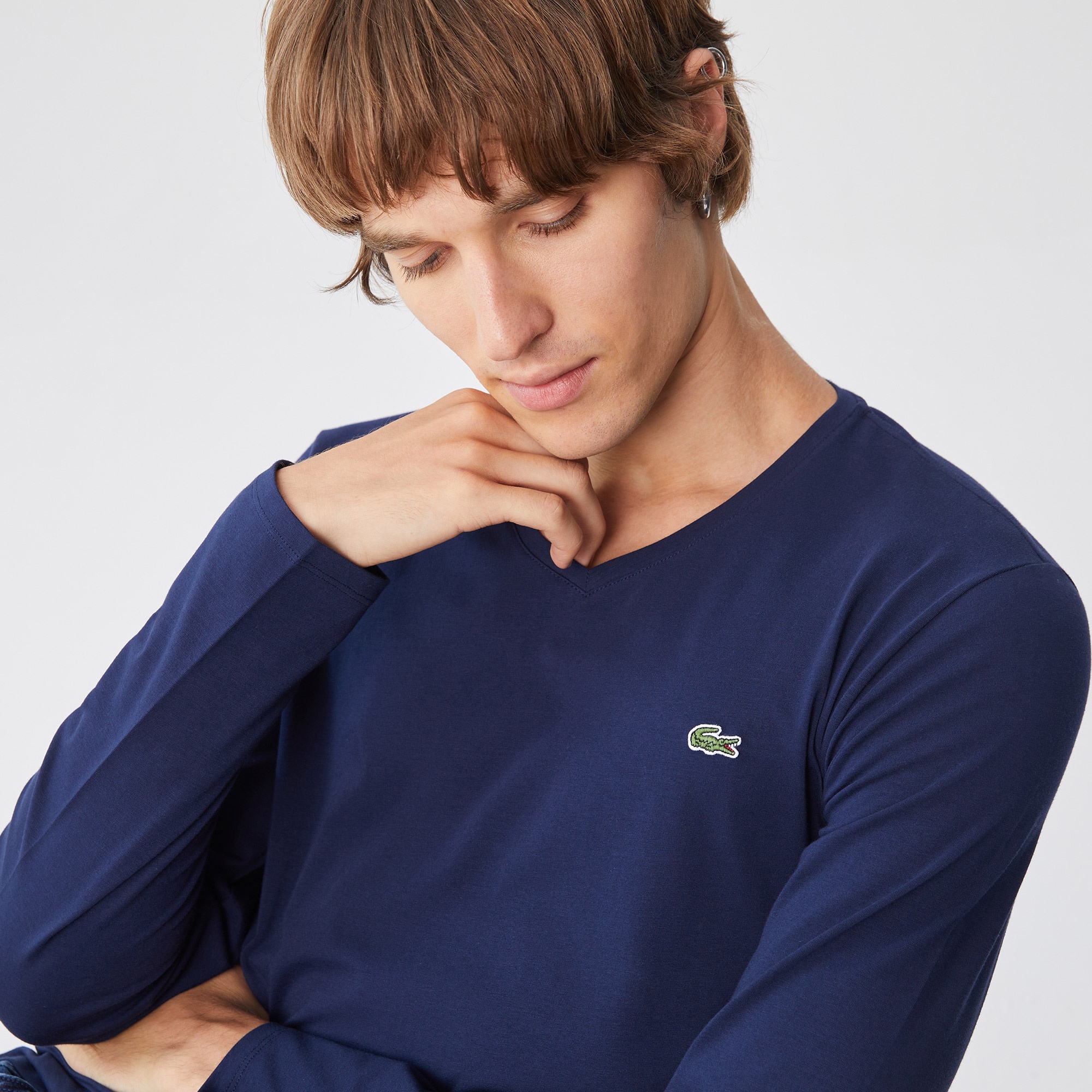 Lacoste Erkek Regular Fit Uzun Kollu V Yaka Lacivert T-Shirt