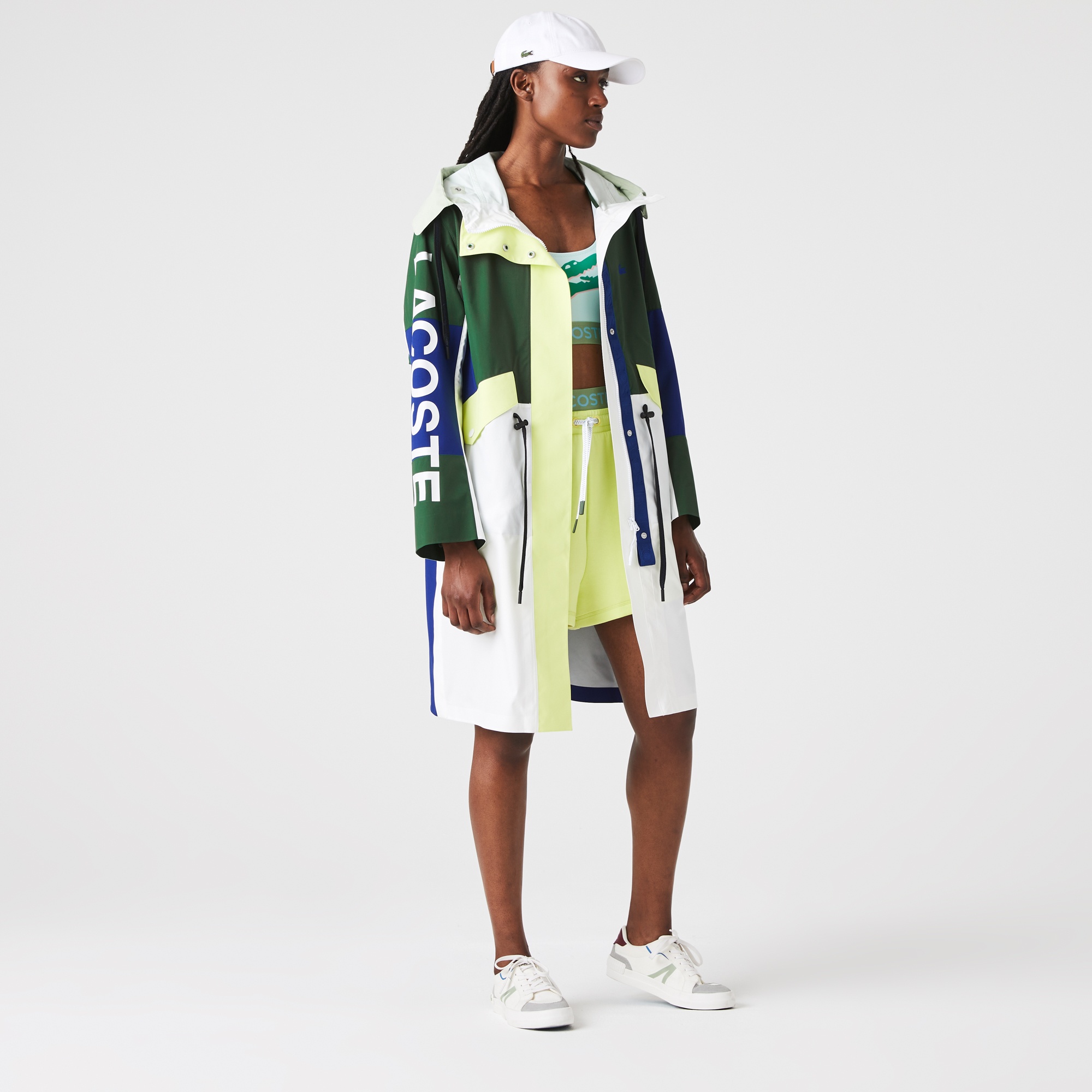 Lacoste Kadın Kapüşonlu Renk Bloklu Koyu Yeşil Trençkot