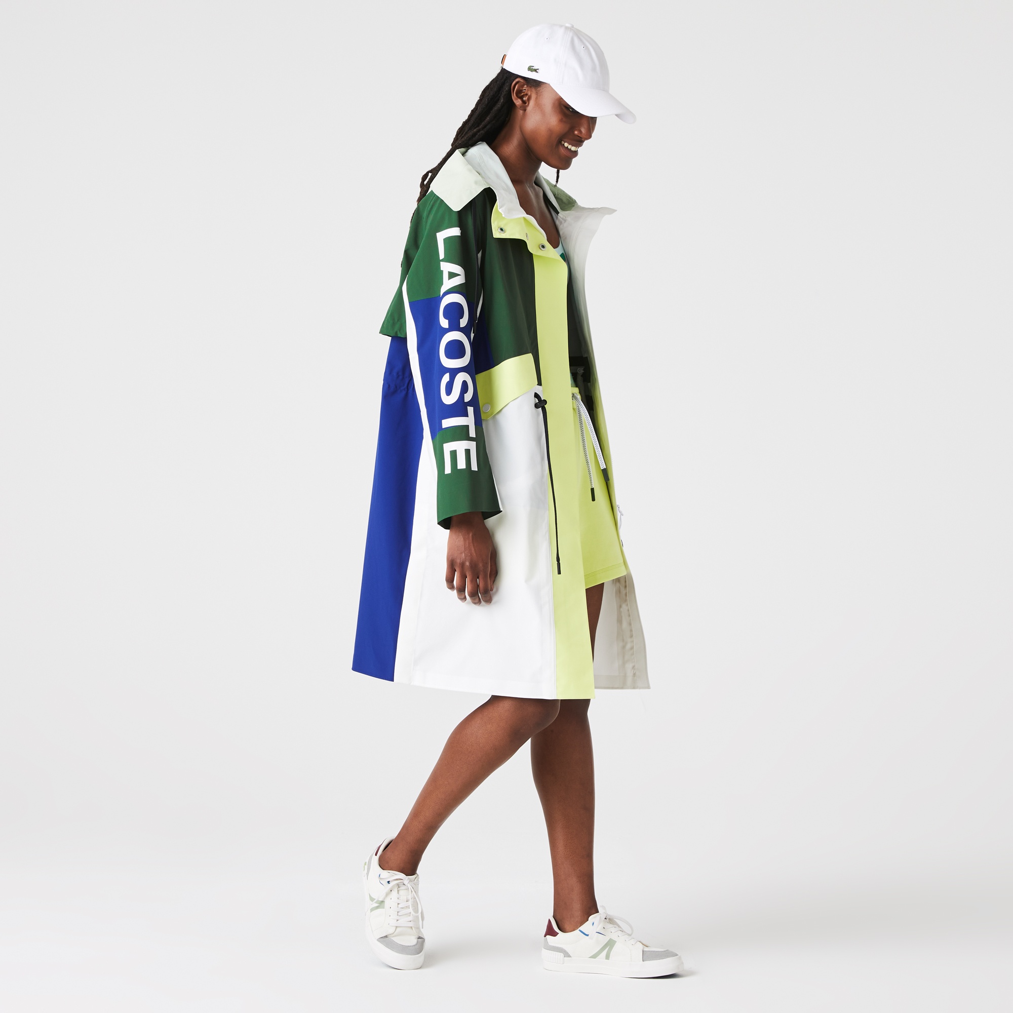 Lacoste Kadın Kapüşonlu Renk Bloklu Koyu Yeşil Trençkot