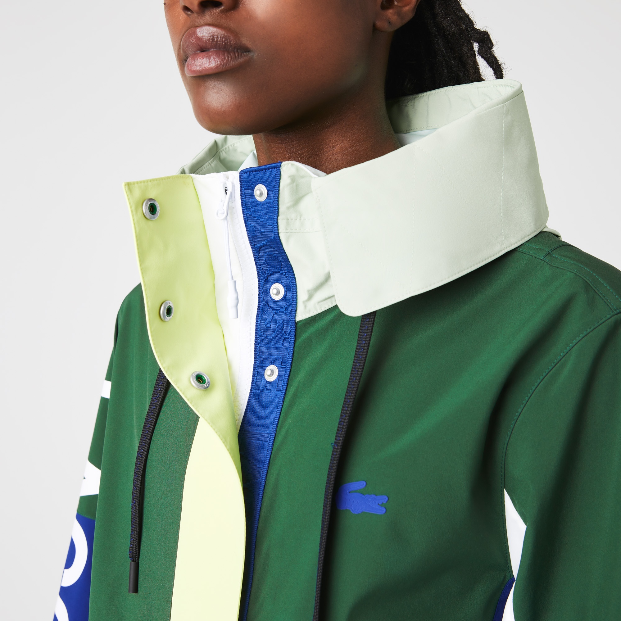 Lacoste Kadın Kapüşonlu Renk Bloklu Koyu Yeşil Trençkot